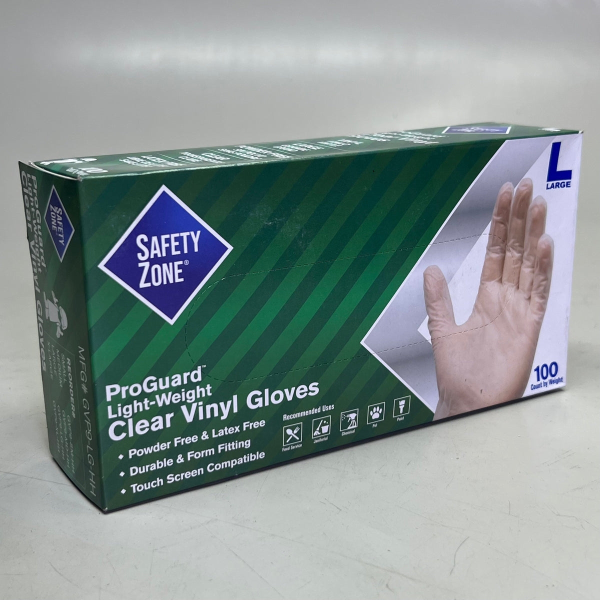 SAFETY ZONE (2 PACK of 100 Gloves) Clear Vinyl Gloves Sz L, GVP9-LG-HH