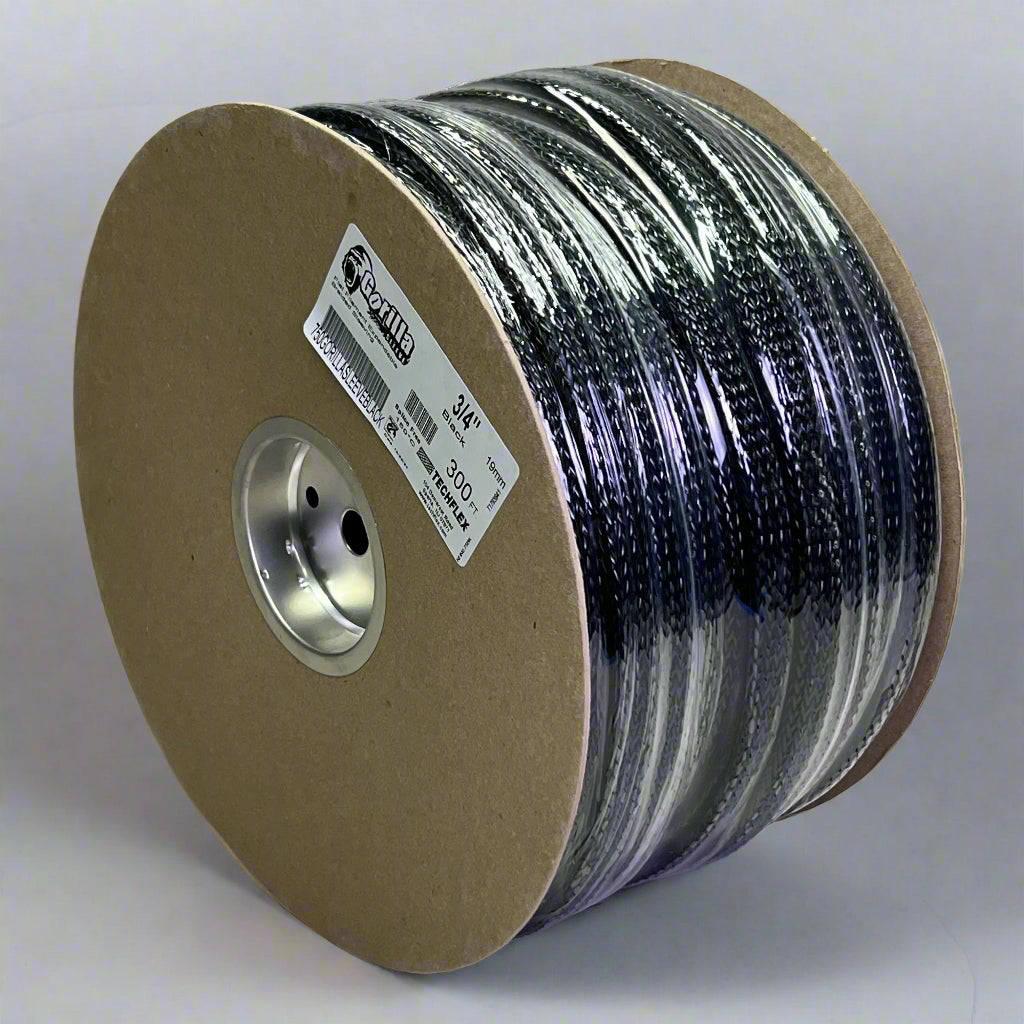 GORILLA Flat Filament Expandable Braided Sleeving Sz 300 ft x 3/4", Black