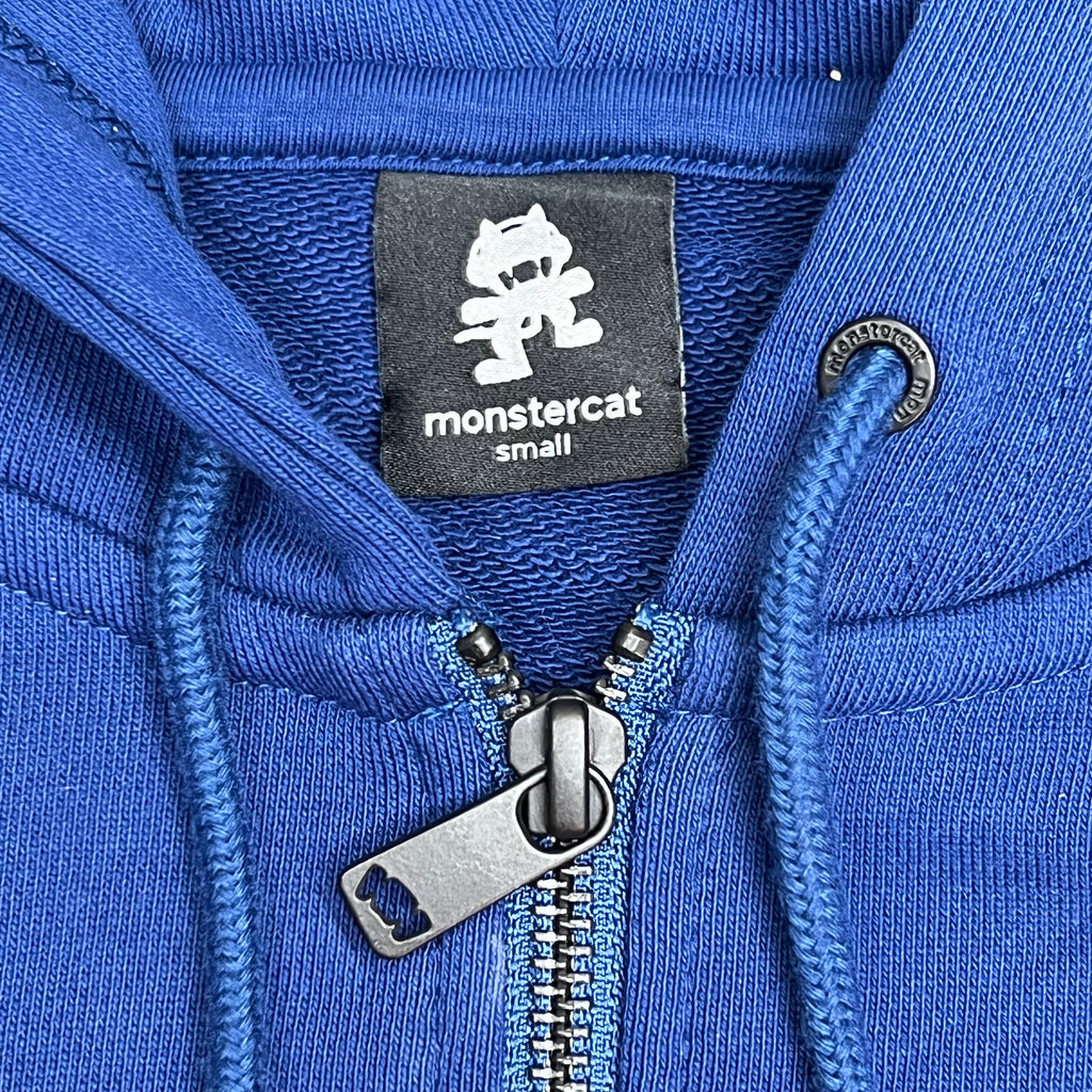 MONSTERCAT Records Full Zip Hooded Jacket W/ Printed Back Men's Sz S Blue
