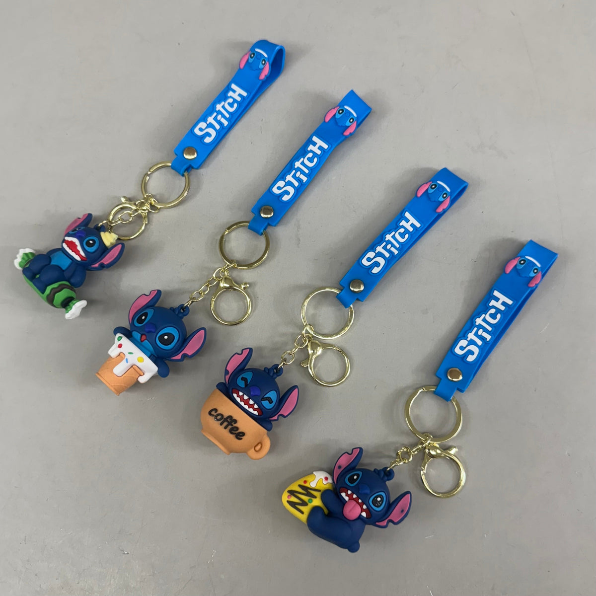 STITCH  (12 Piece,4 Styles) Assortment Bundle Of Stitch Character Keychains Blue