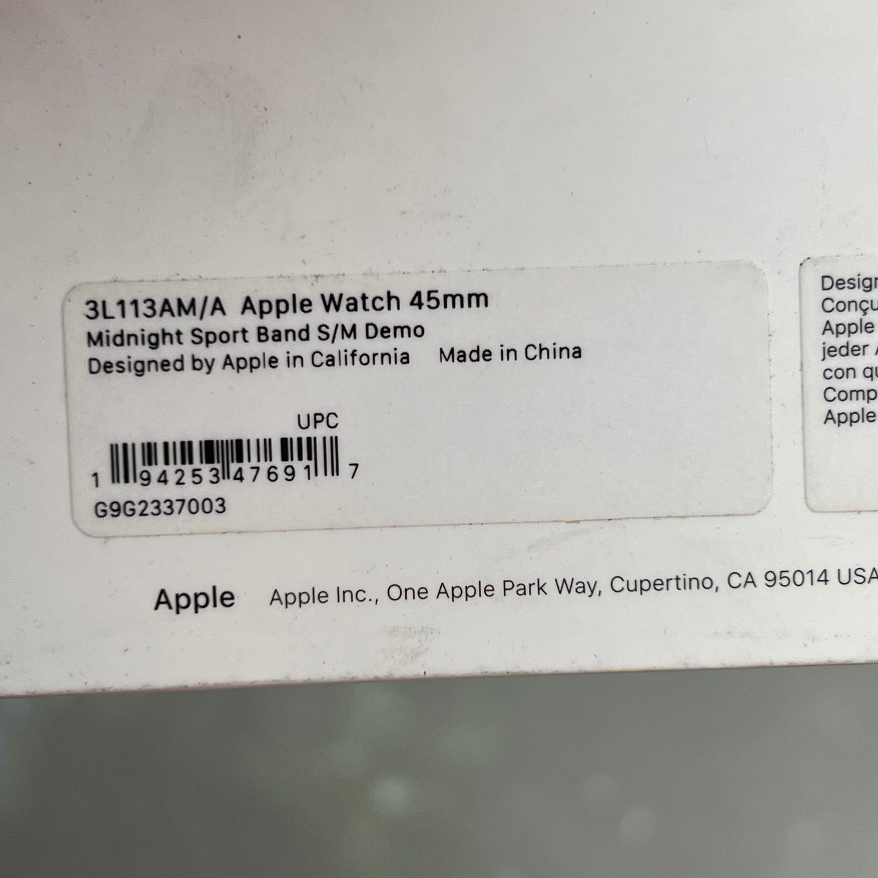 APPLE Watch Durable & Soft Sport Band  S/M (46mm) Black 3L113AM/A (Return)