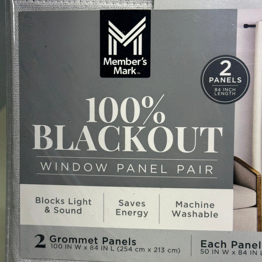 MEMBER'S MARK Window Panel Pair 100" W x 84" L, Light Grey
