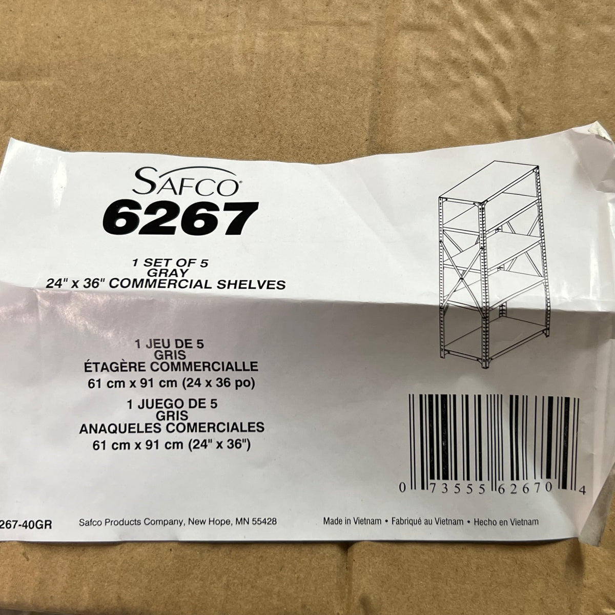 SAFCO Industrial Steel Shelving Sz 36 x 24 x 75", Grey 6267