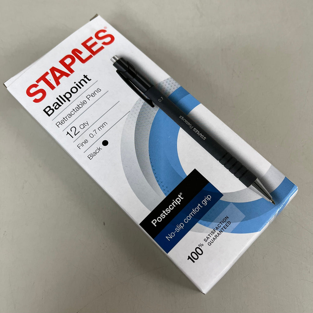 STAPLES (2 PACK, 12 EACH) Retractable Ballpoint Pens Medium Point Black Ink 18264