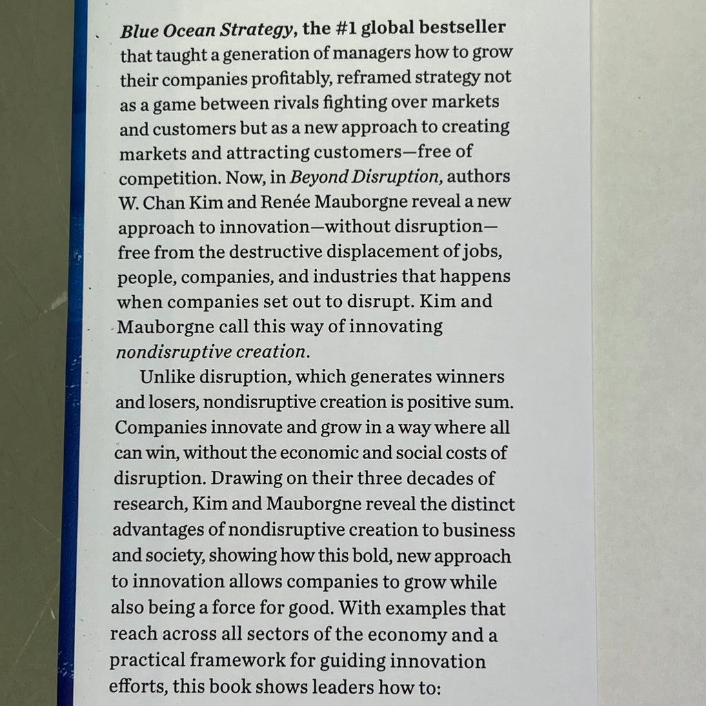BEYOND DISRUPTION  Global Bestseller By W. Chan Kim & Renee Mauborgne Hardback