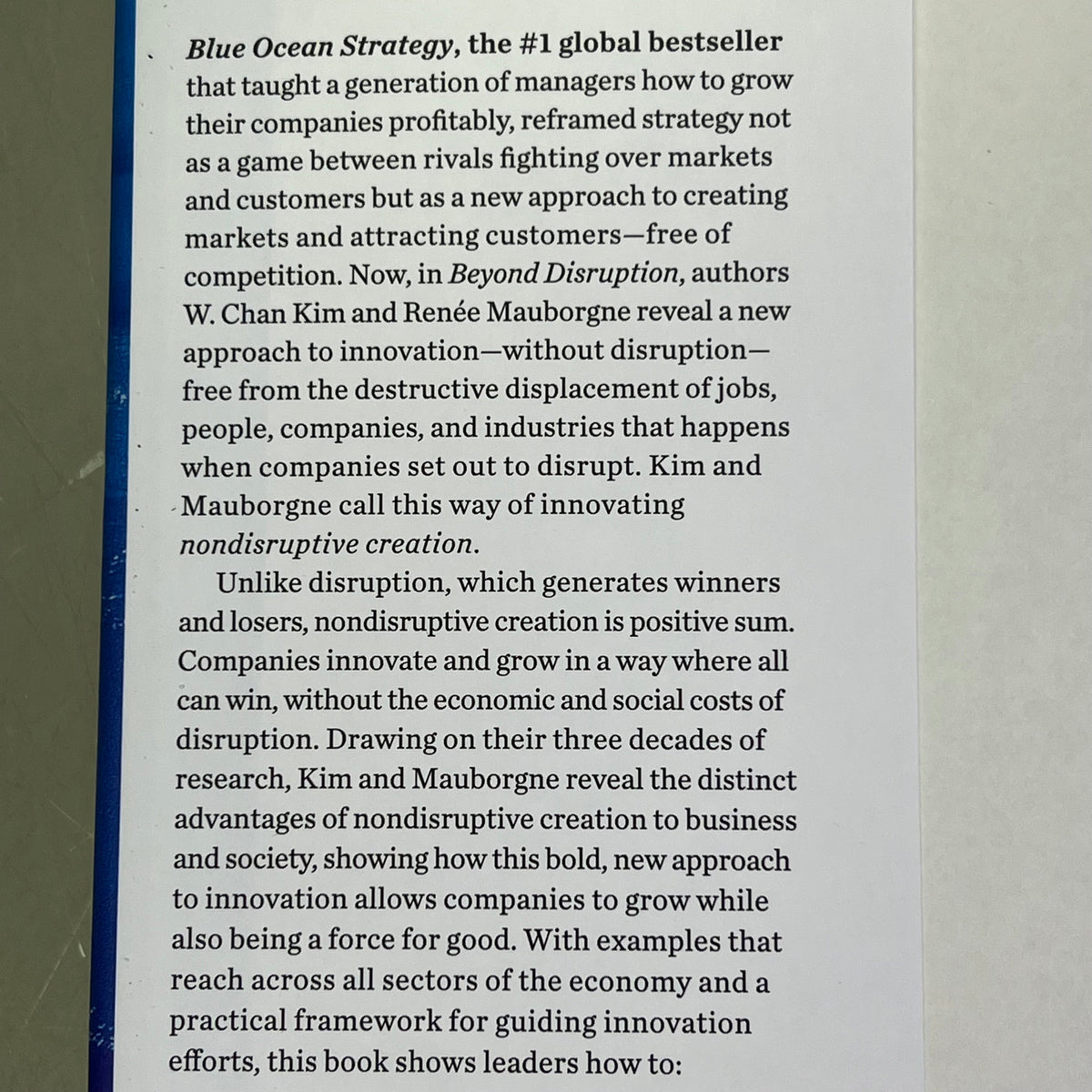 BEYOND DISRUPTION  Global Bestseller By W. Chan Kim & Renee Mauborgne Hardback