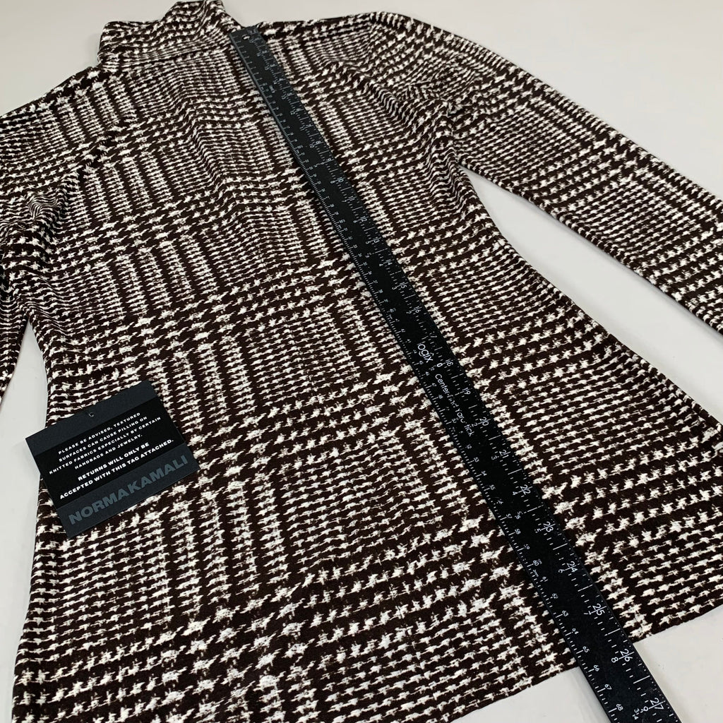 NORMA KAMALI Front Zip Slim Fit Turtle Top Women's Sz S/36 Chocolate Plaid Tweed