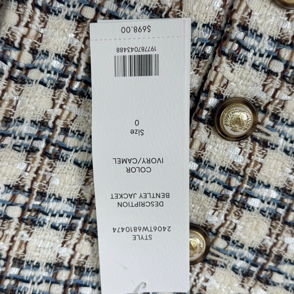 VERONICA BEARD Bentley Tweed Jacket Sz-0 Ivory/Camel 2406TW6810474
