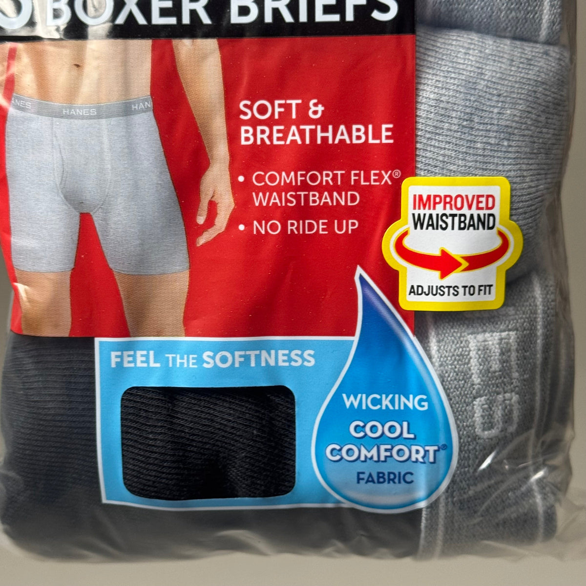 HANES (3 PACK) Men's Cool Comfort Boxer Briefs Sz L 36"-38" Black/Grey 2349A3
