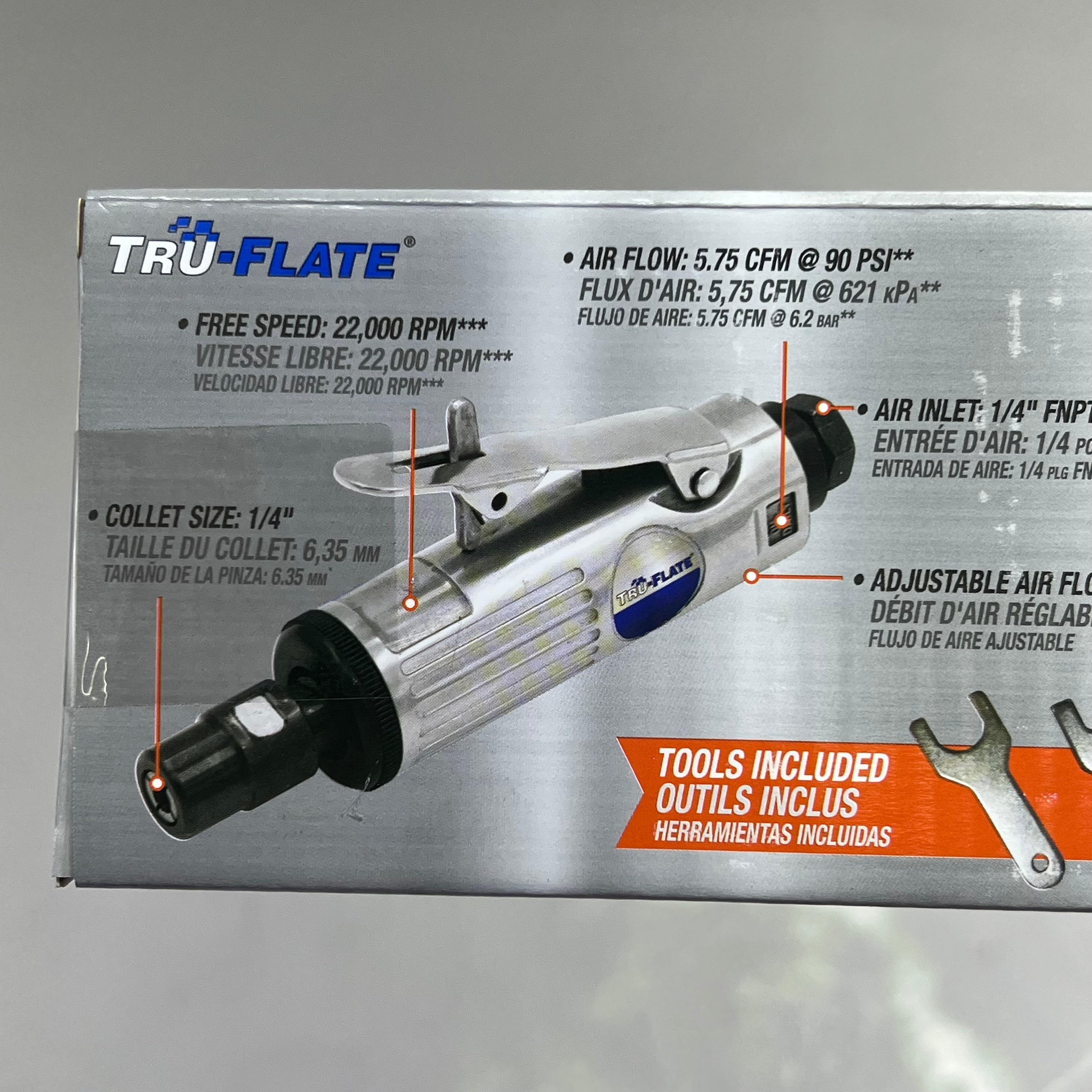 TRU-FLTE Compact Mini Die Grinder W/ HI FLO Plug Included Chrome 25-520TF