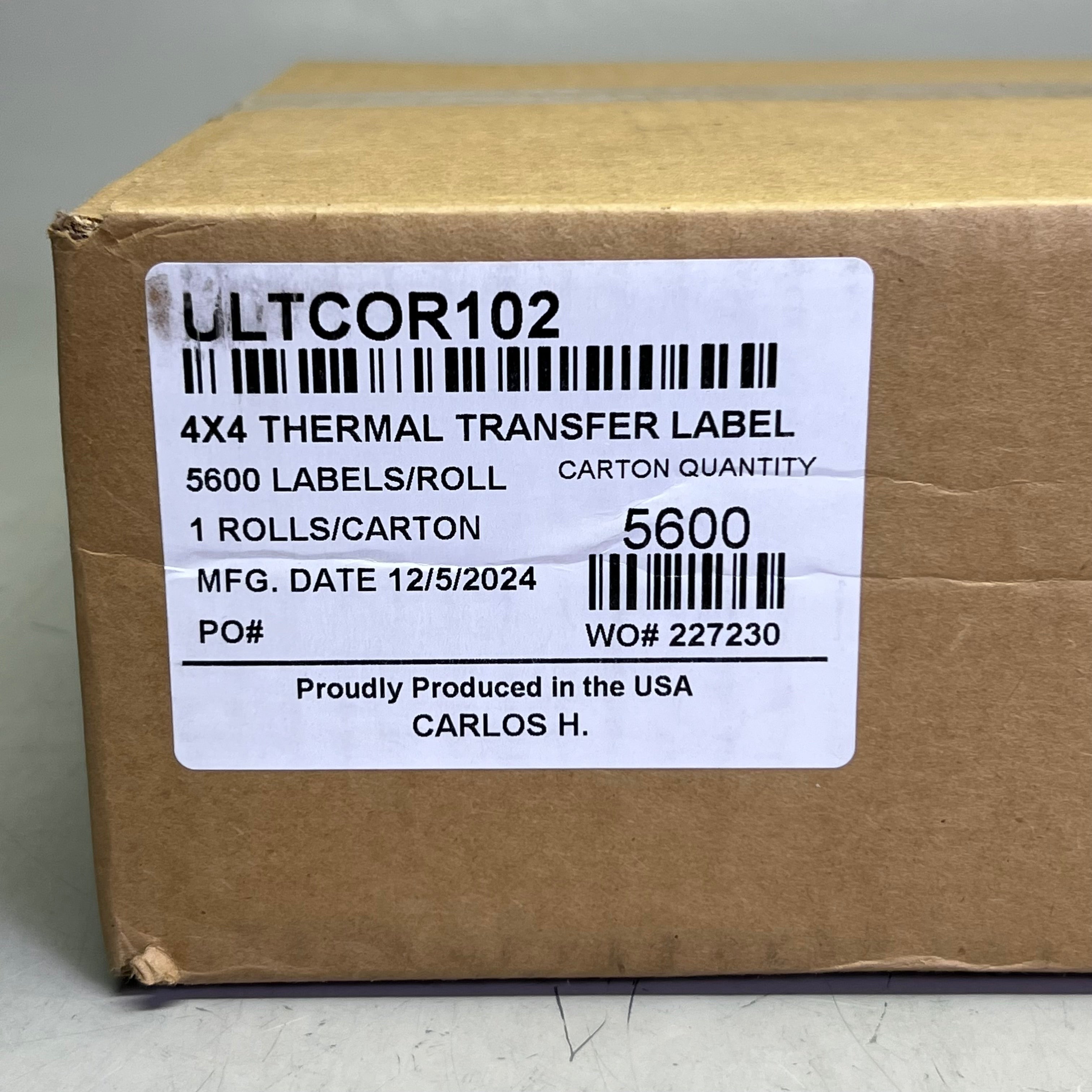 DOT Handling 4x4 Thermal Transfer Label 5600 Labels/Roll, Black & White ULTCOR102