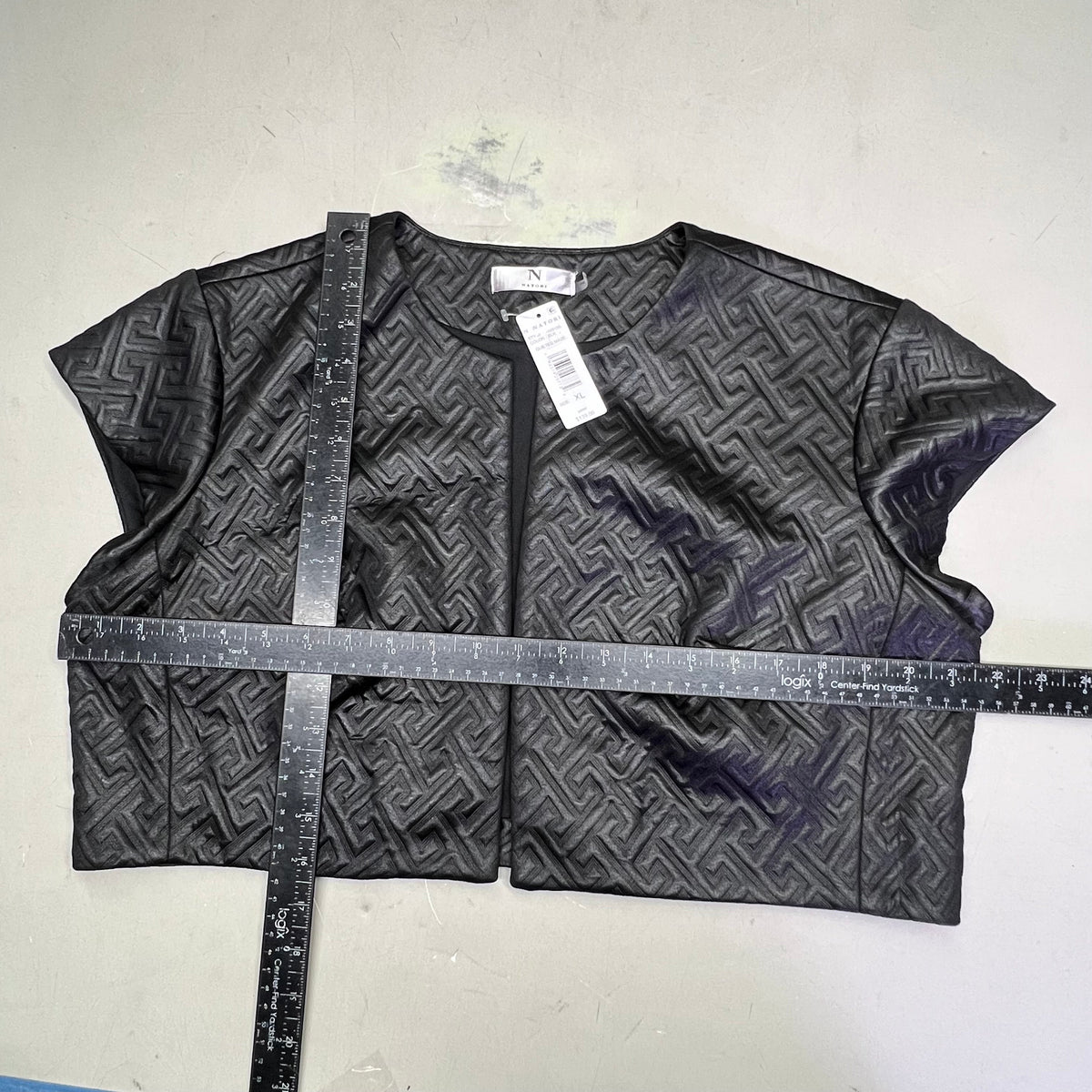 NATORI Textured Quilted Vest Maze Short Sleeve Cardigan Women's Sz XL Black