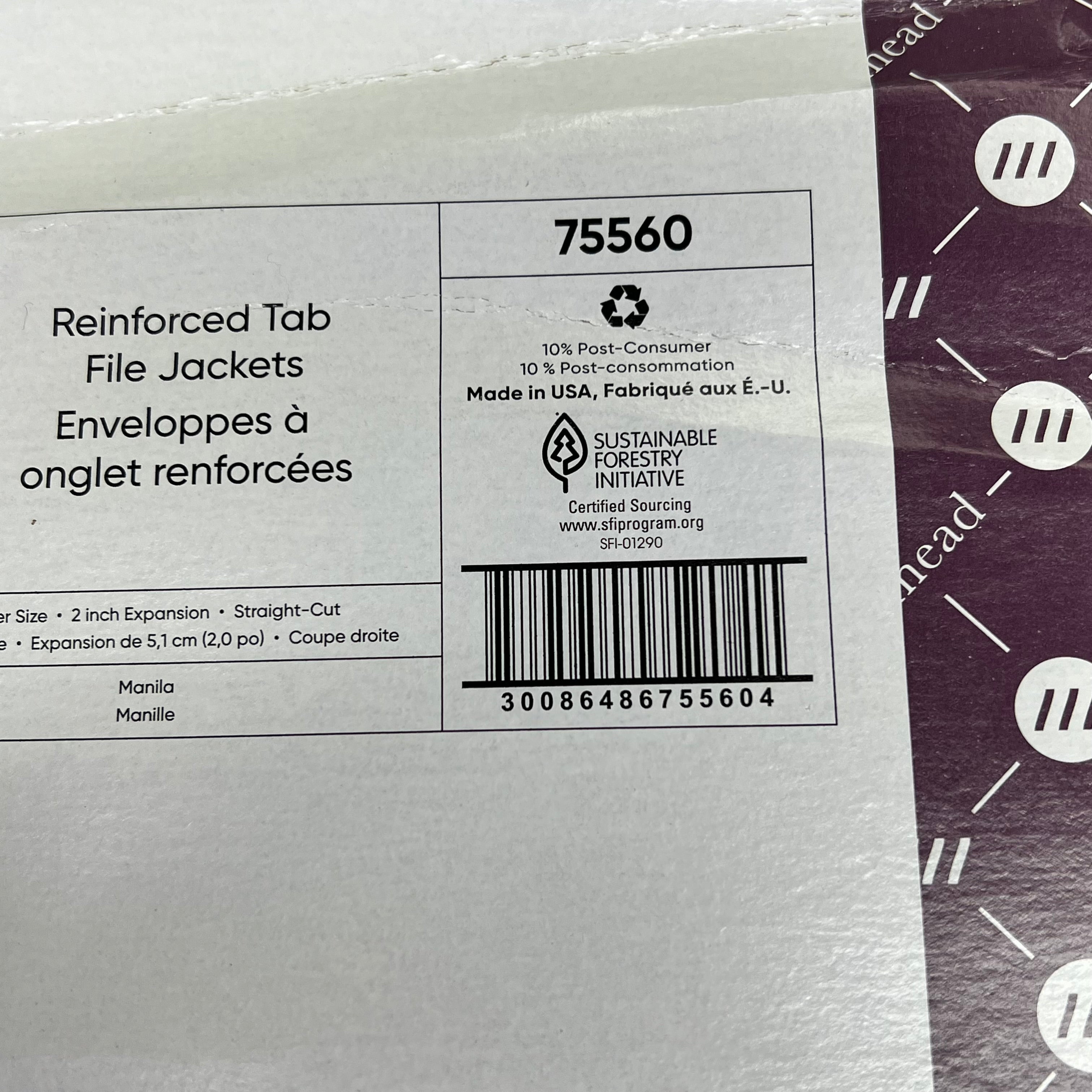 SMEAD (50 PACK) Reinforced Tab File Jackets Letter Sz 2" Expansion Manila  75560
