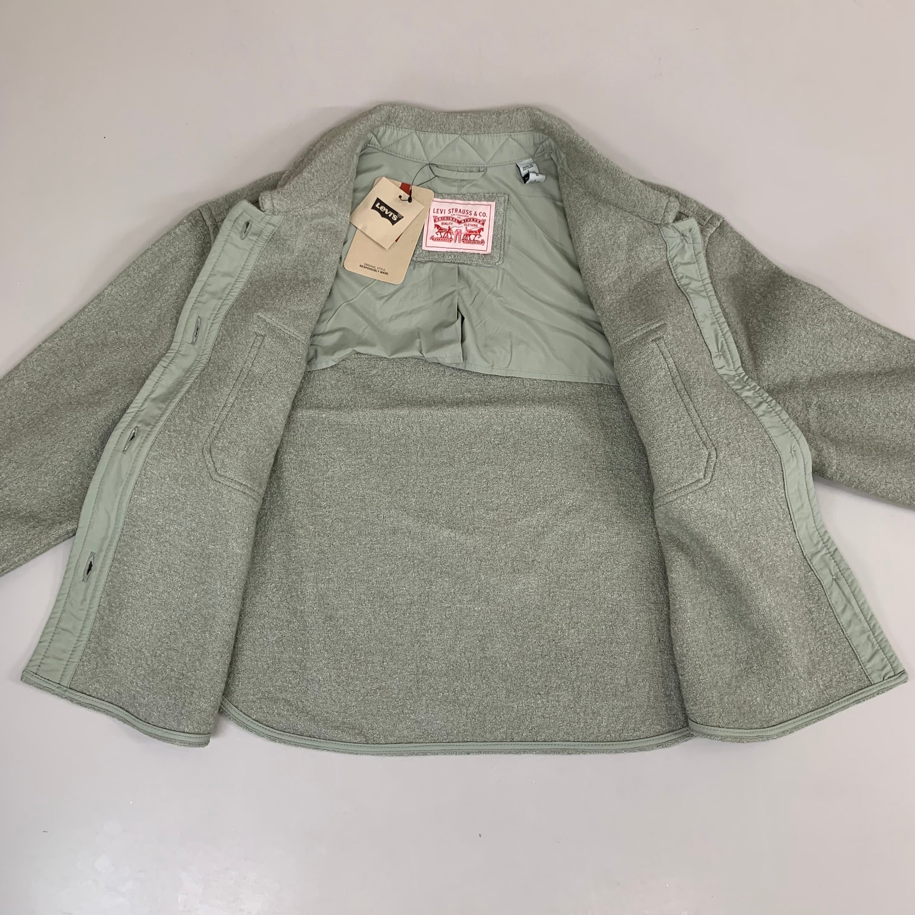 LEVI'S Front Button Cropped Jacket W/ Laydown Collar Women's Large Tea Green 595450040