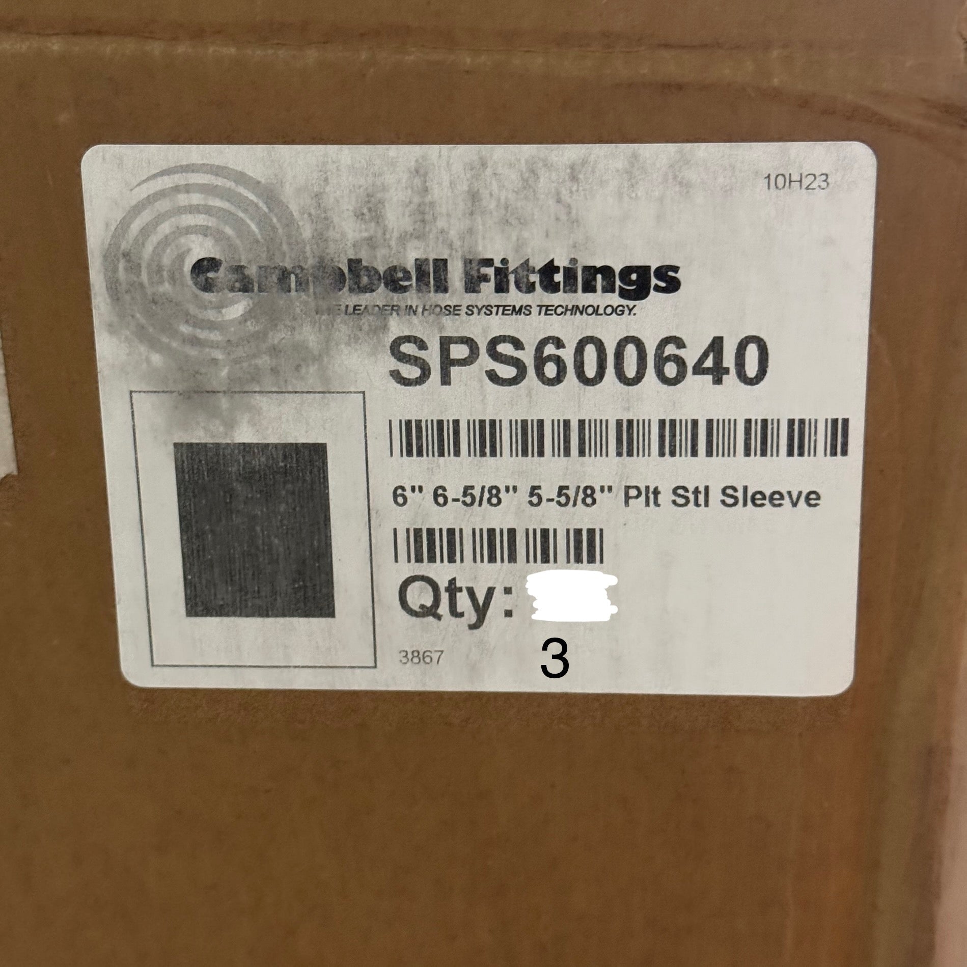 CAMPBELL FITTINGS (3 Pack) Plated Steel Sleeve Sz 6” 6-5/8” 5-5/8” SPS600640
