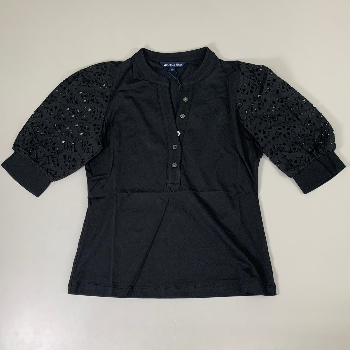 VERONICA BEARD Jeans Women's Coralee Top Lace Sleeves Sz-M Black J2406JY0330831