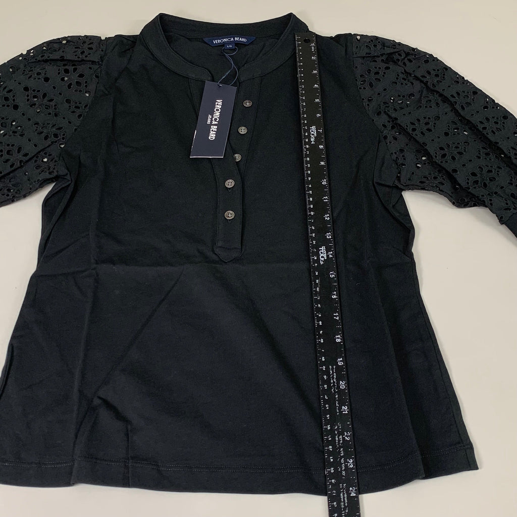 VERONICA BEARD Jeans Women's Coralee Top Lace Sleeves Sz-L Black J2406JY0330831