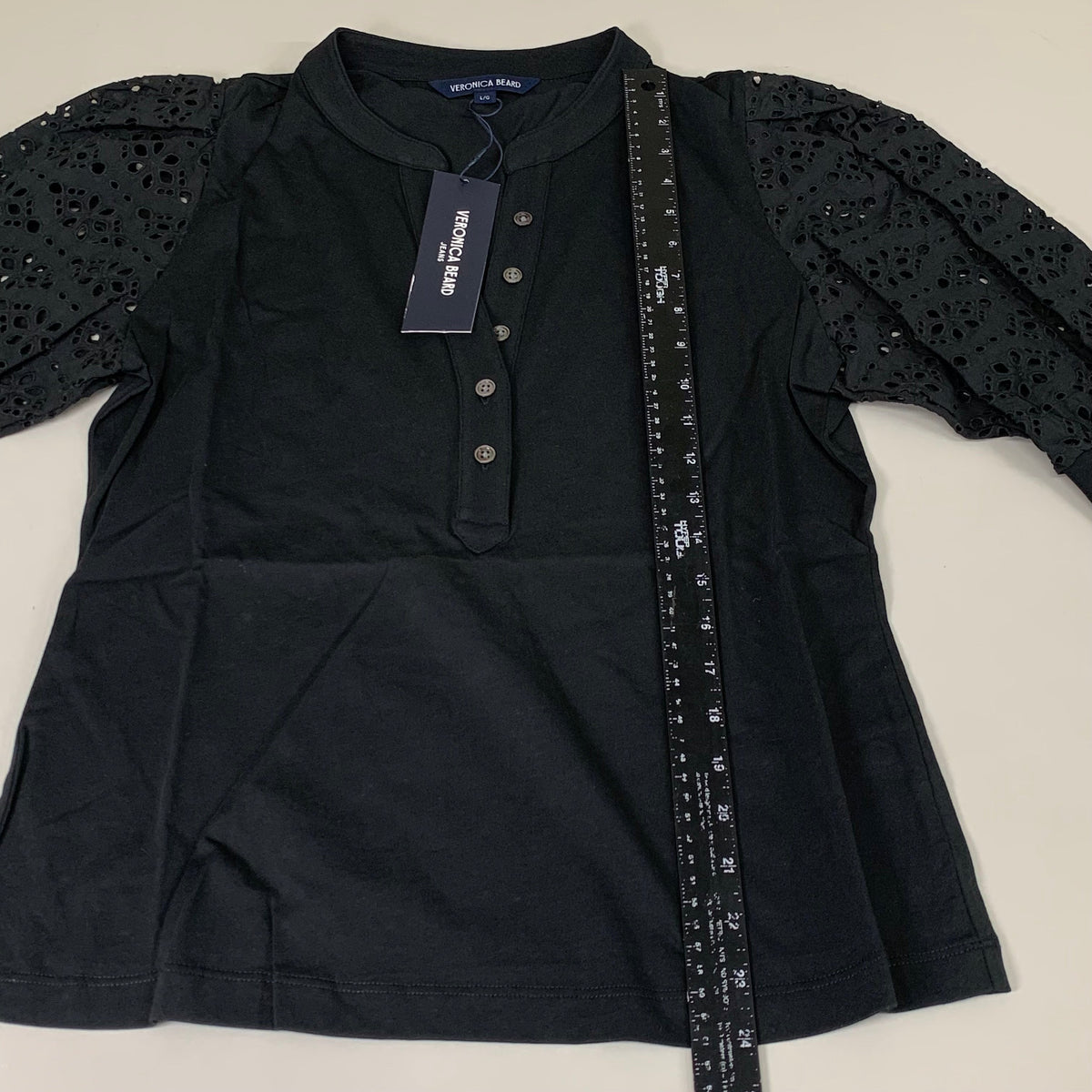 VERONICA BEARD Jeans Women's Coralee Top Lace Sleeves Sz-L Black J2406JY0330831