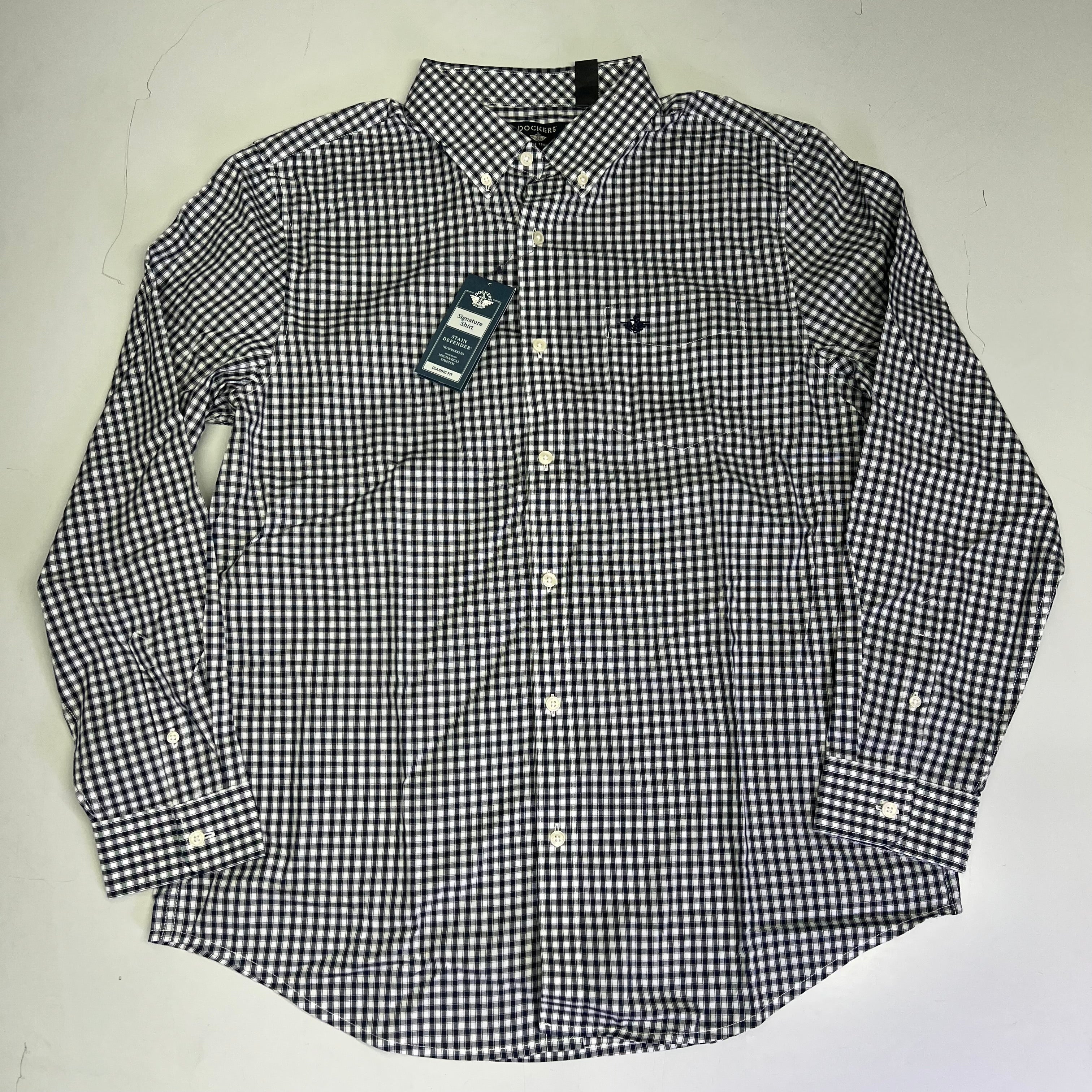 DOCKERS Signature Stain Defender Button Up Shirt Men's Sz XL Navy Blue A42520010