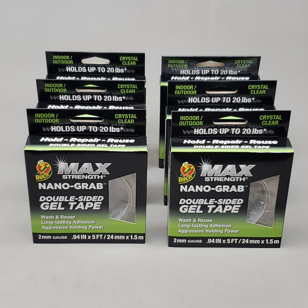 SHURTAPE 6 Pack Duck Max Strength Nano-Grab Double Sided Gel Tape .49"X5' 2mm Gauge