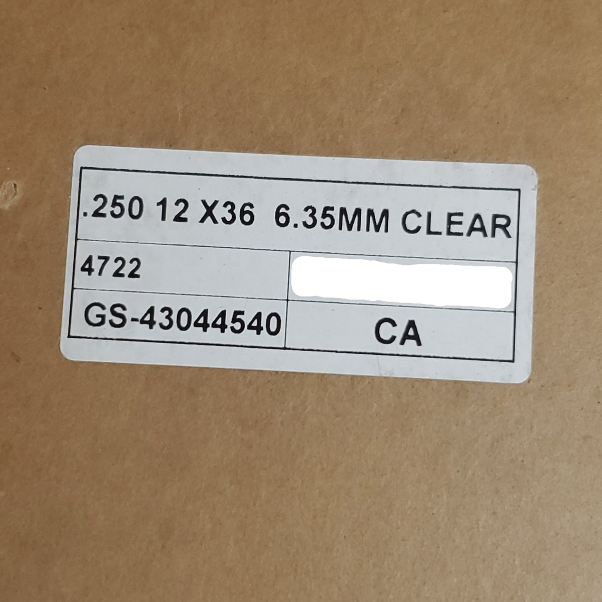 Clear Plexiglass Acrylic Plastic Piece .250 X 12" X 32" Paper Masked GS-43044540
