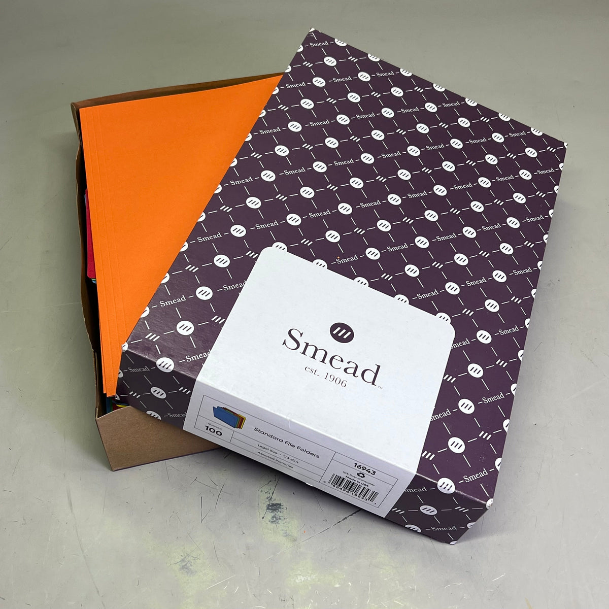 SMEAD (100 PACK) Standard File Folders Legal Sz 1/3 Cut Assorted Colors 16943