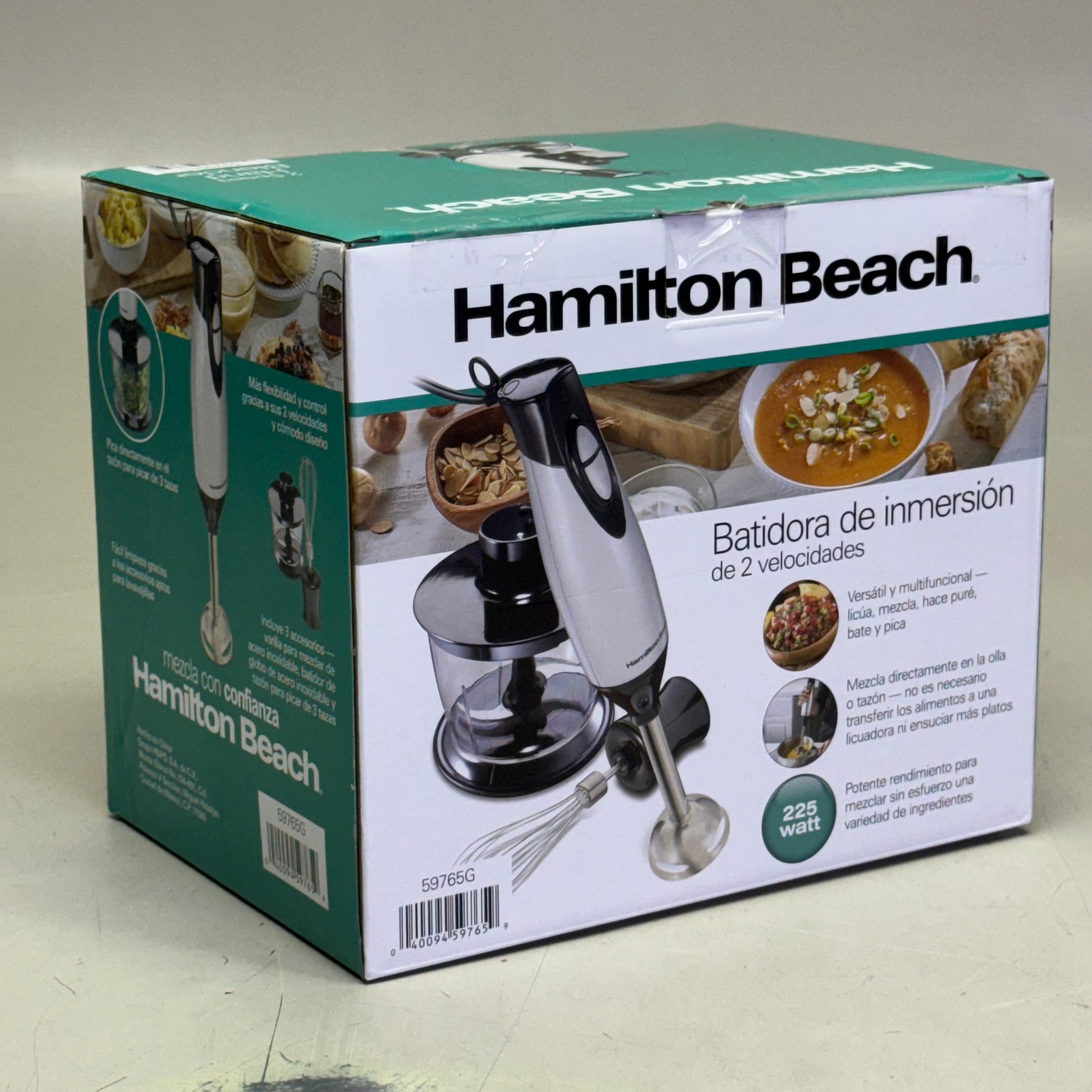 HAMILTON BEACH Electric Immersion Hand Blender With Handheld Blending Stick 2 Speed 225 Watts Grey & Black 59765G