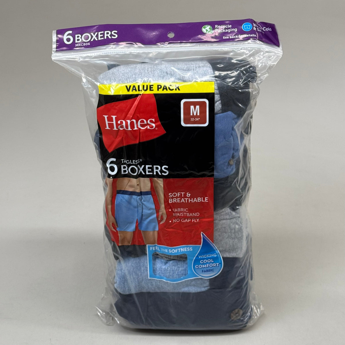 HANES (6 PACK) Men's Boxer Briefs Sz M 32-34" Black/Blue/Grey MKCB06