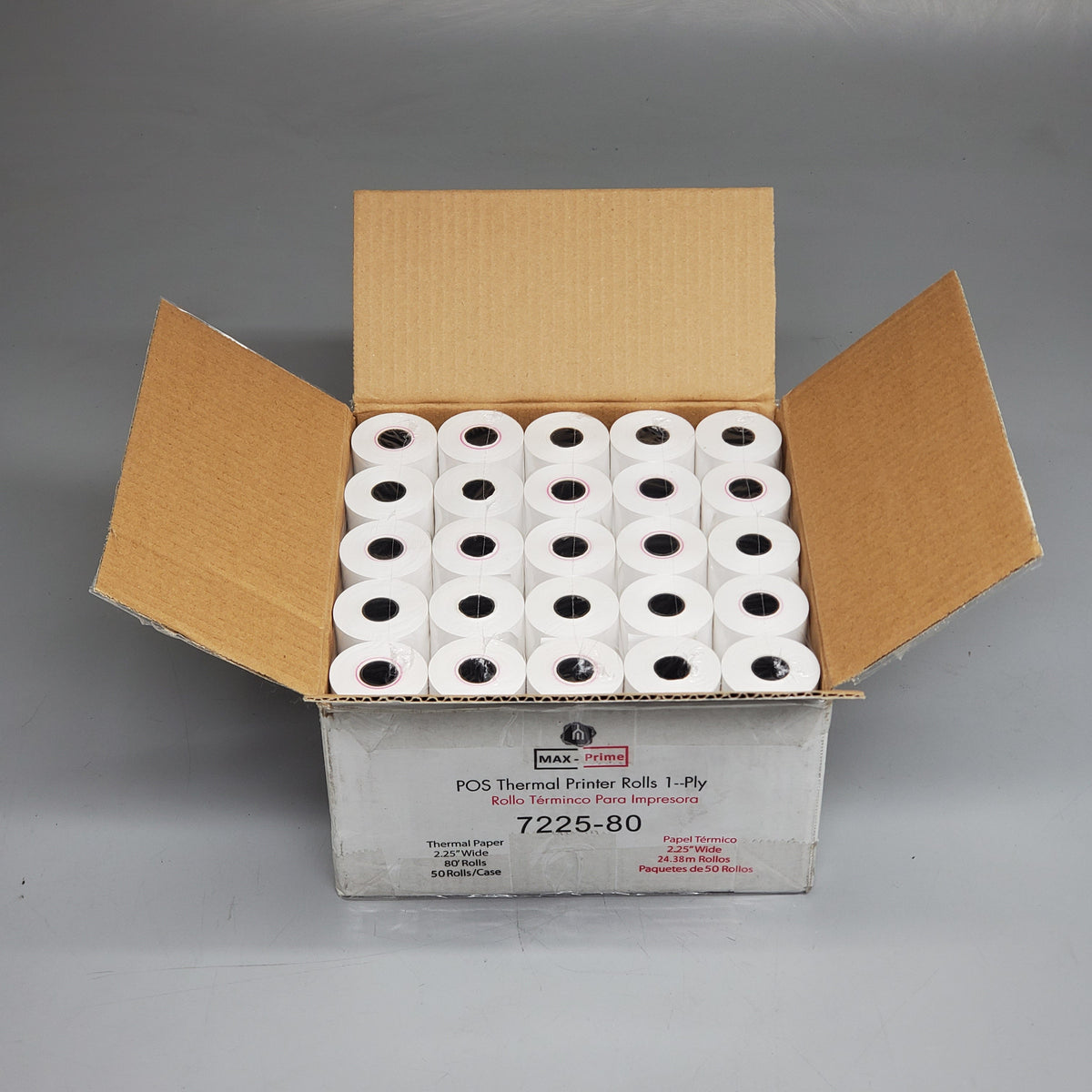 MAX-PRIME (50 Rolls) POS Thermal Printer Rolls 1-Ply 2.25"x80' 7225-80