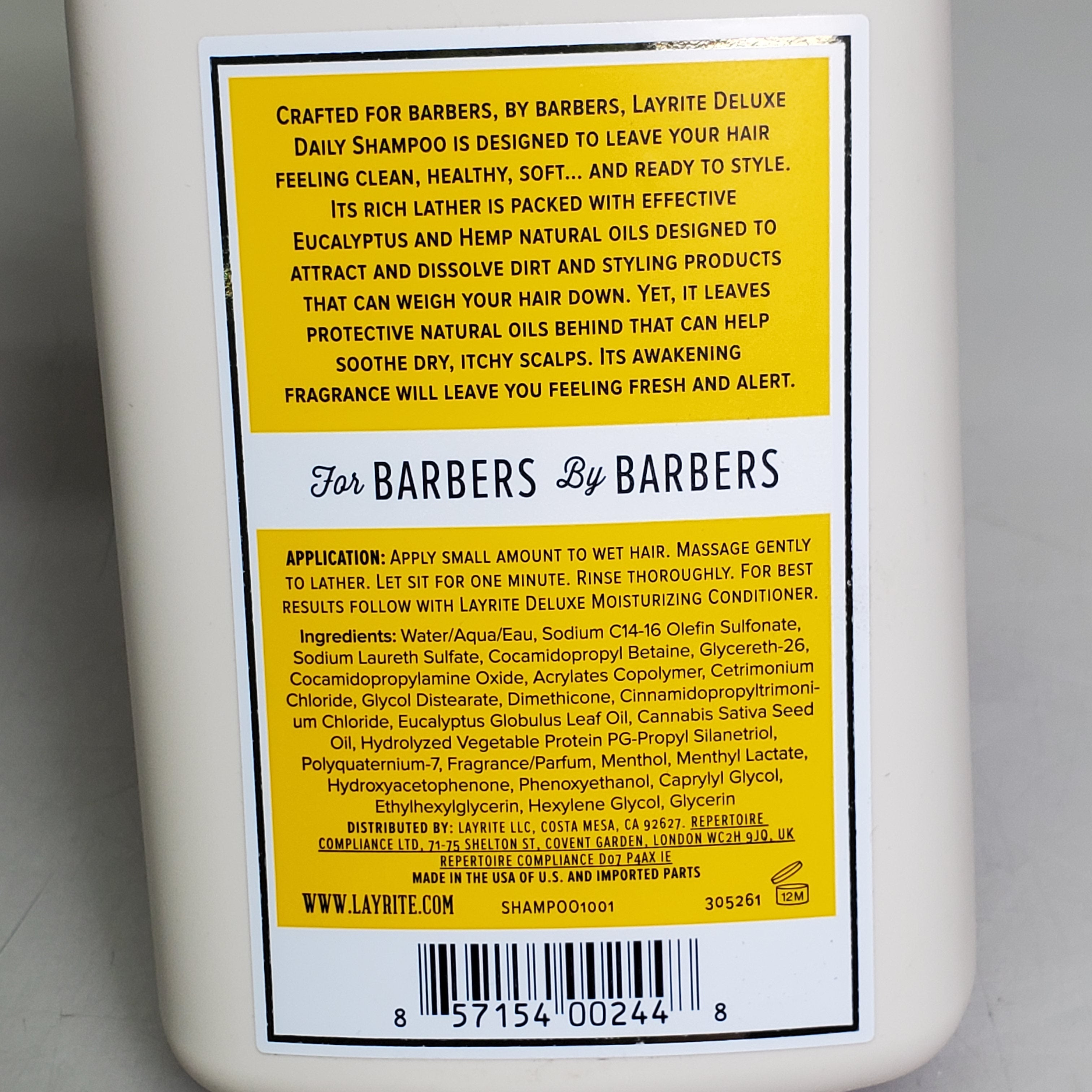 LAYRITE DELUXE Daily Shampoo 10 fl oz Crafted for Barbers
