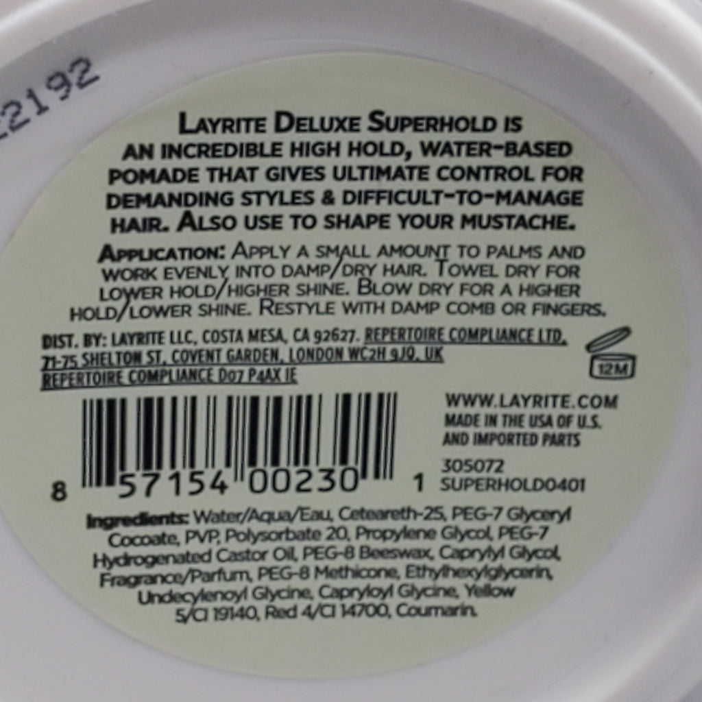 LAYRITE DELUXE Hair Superhold Pomade 4.25 oz High Hold Med Shine Water Soluble