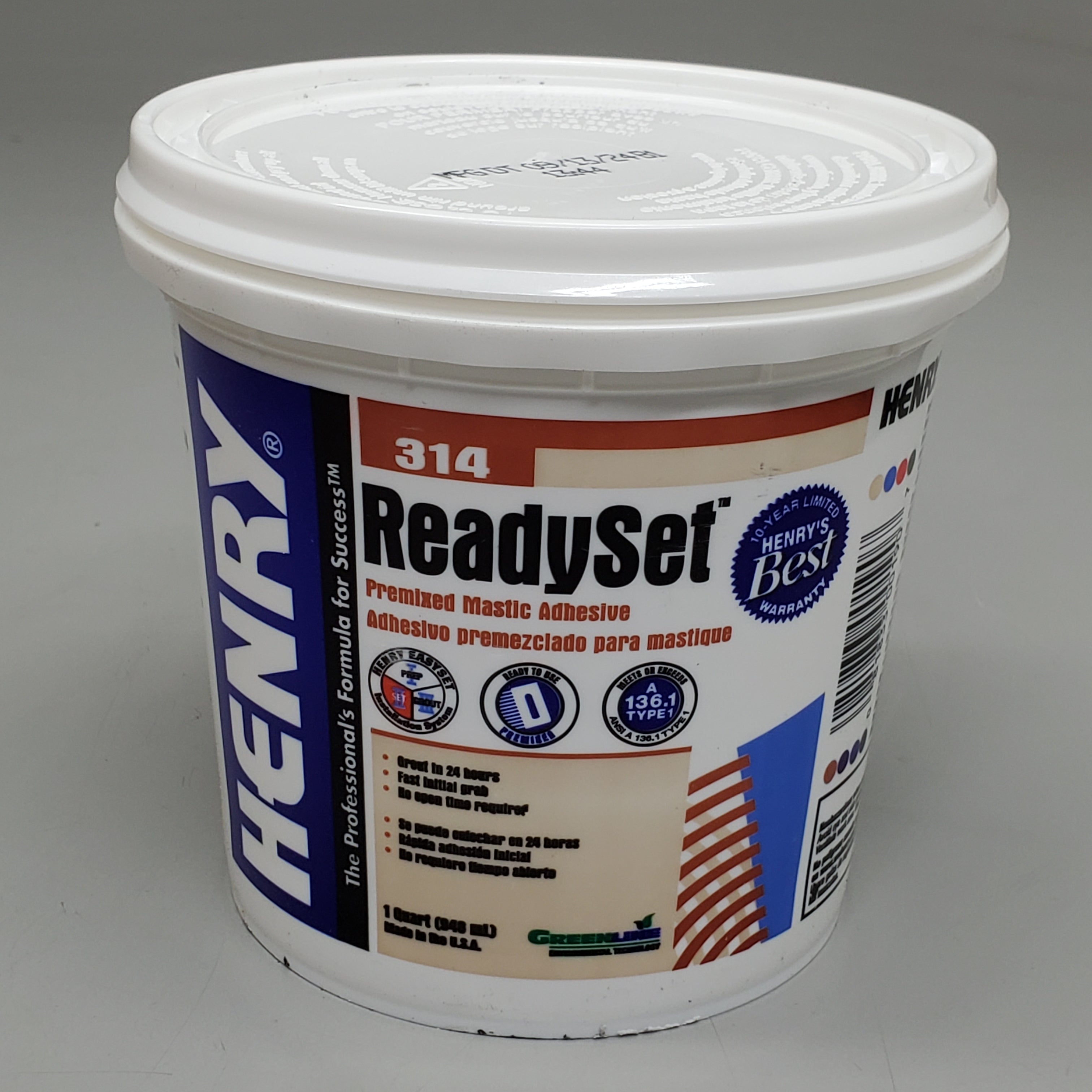 HENRY (12 Pack) ReadySet Premixed Mastic Ceramic Tile Adhesive 1 Quart 314