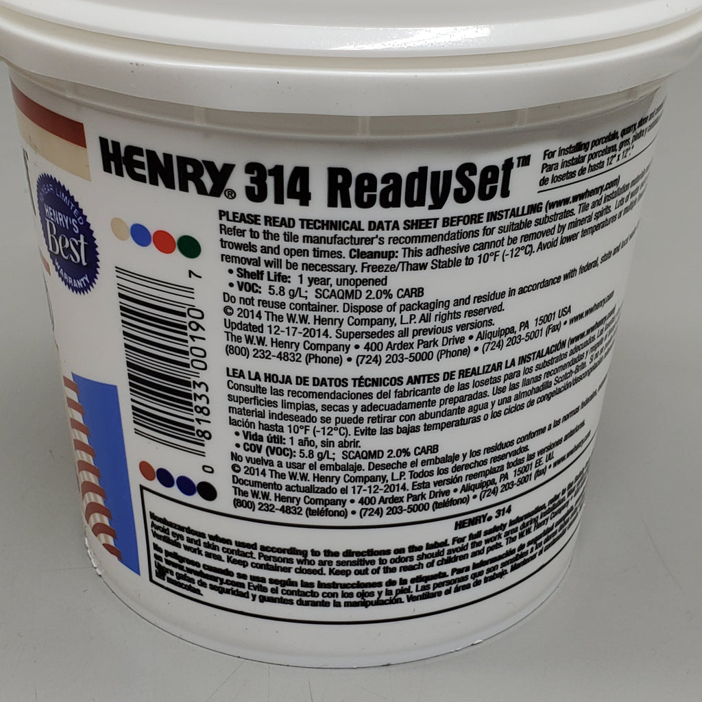 HENRY (12 Pack) ReadySet Premixed Mastic Ceramic Tile Adhesive 1 Quart 314