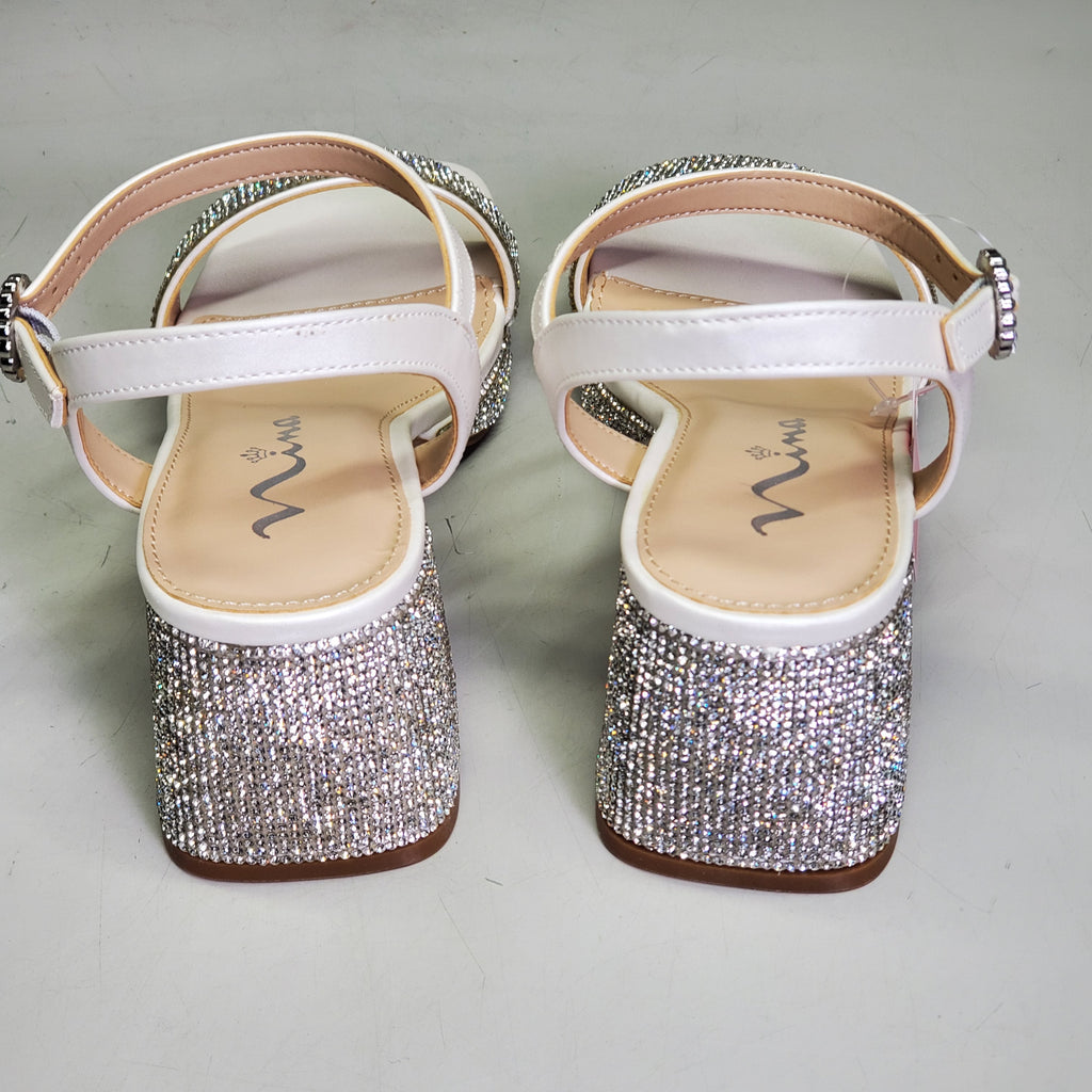 NINA Marysol Dress Sandals Girls SZ 3 M White Smooth / Stones K200652