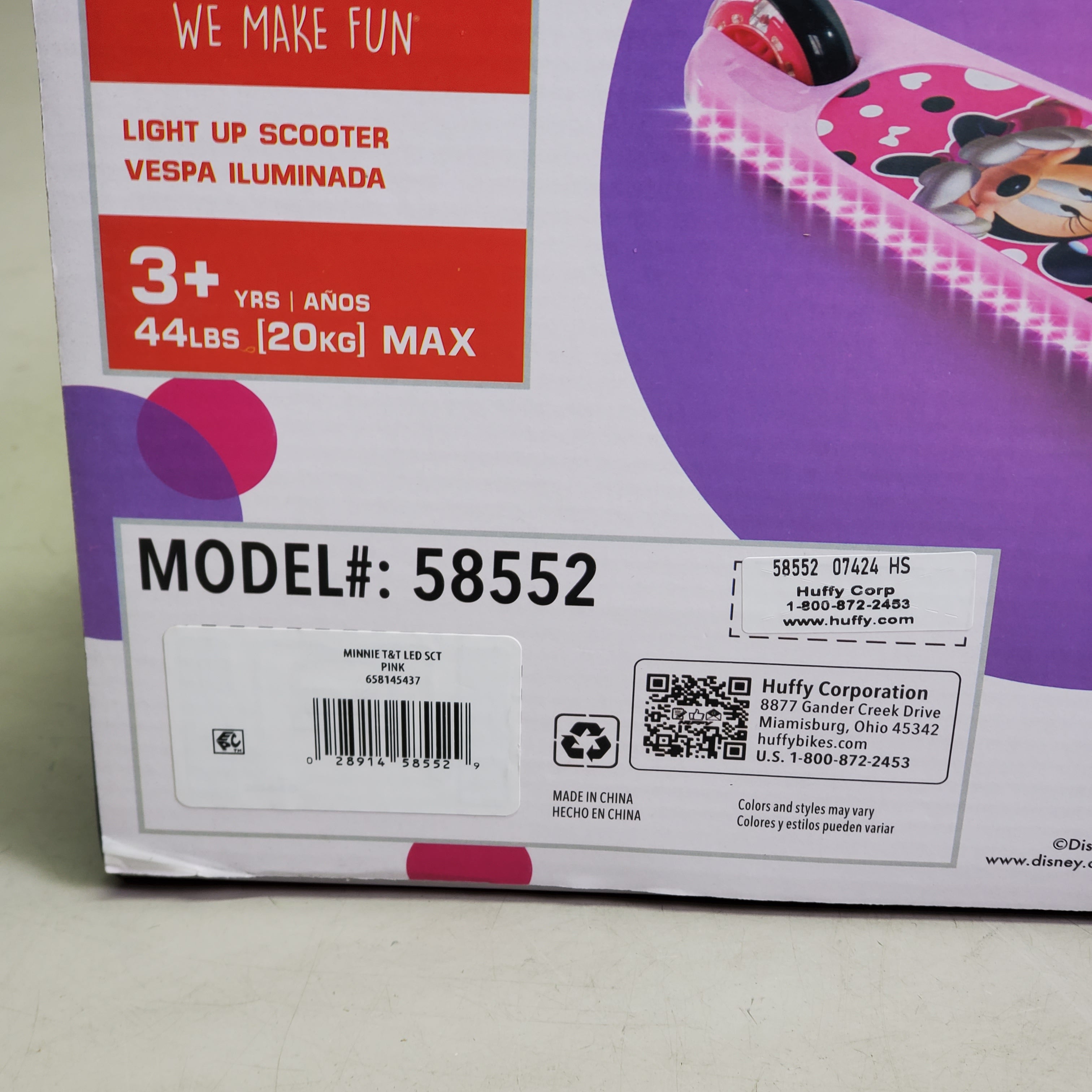 HUFFY Disney Junior Light Up Scooter 48 Lbs Max Pink 58552