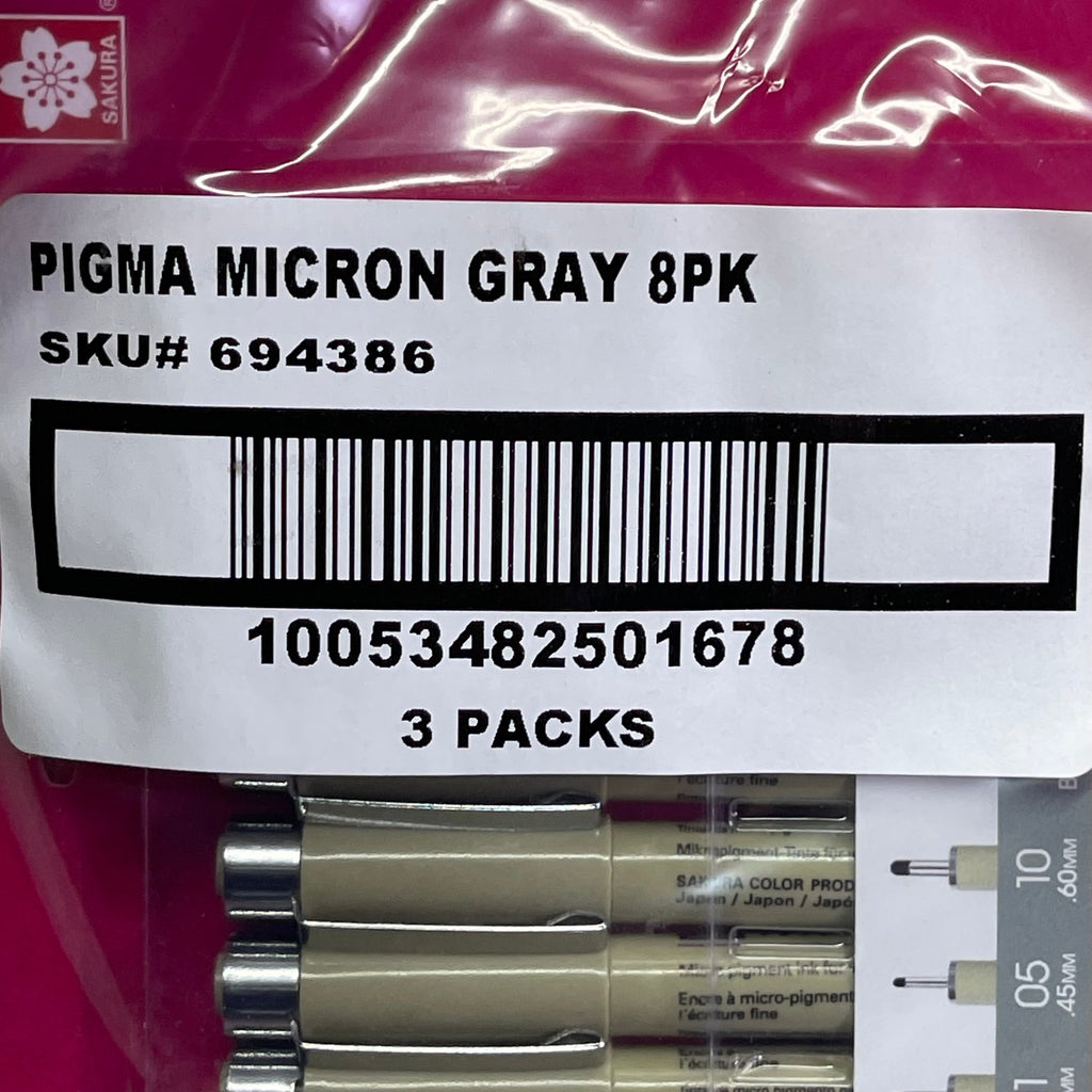 SAKURA (3-PACK) Pigma Micron Pens & Brush 0.25mm, 0.45mm, 0.60mm Gray 50167
