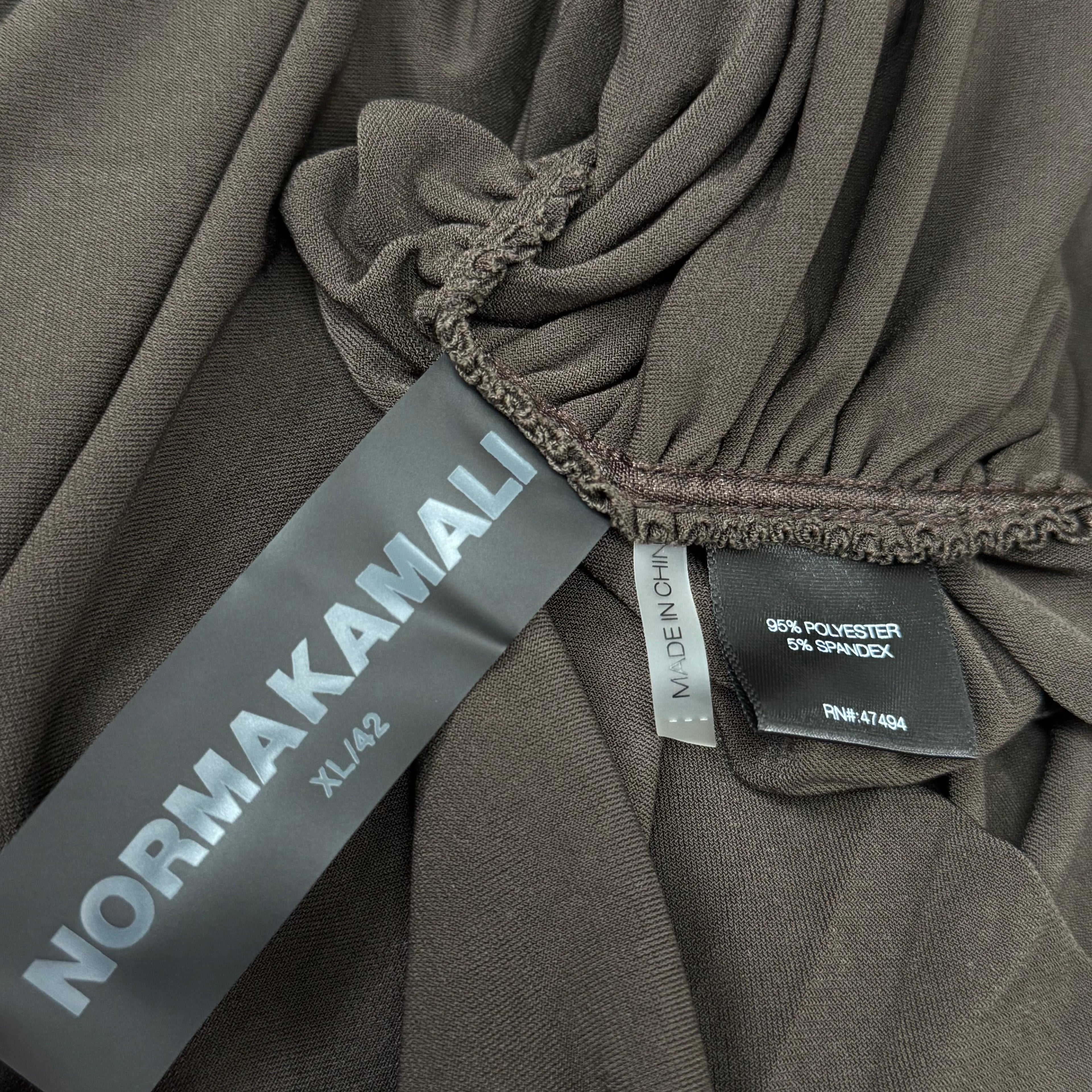 NORMA KAMALI Turtle Neck Ruched Side Drape Gown Unlined Women's XL/42 Chocolate