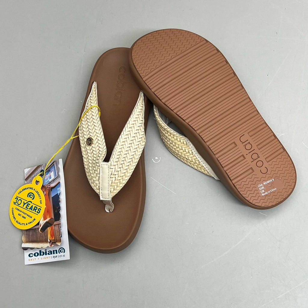 COBIAN Palmilla Braided Synthetic Leather Strap Women's Sz 7 EU 37 Cream PAL25-110-7