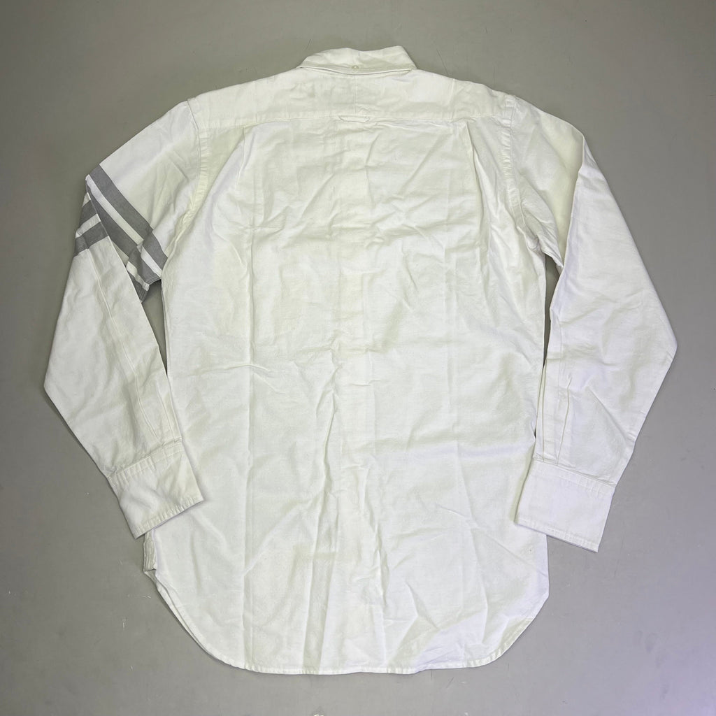 THOM BROWNE 4-Bar Stripe Curved Hem Button Up Shirt Mens Sz 2 White (Pre-Owned)