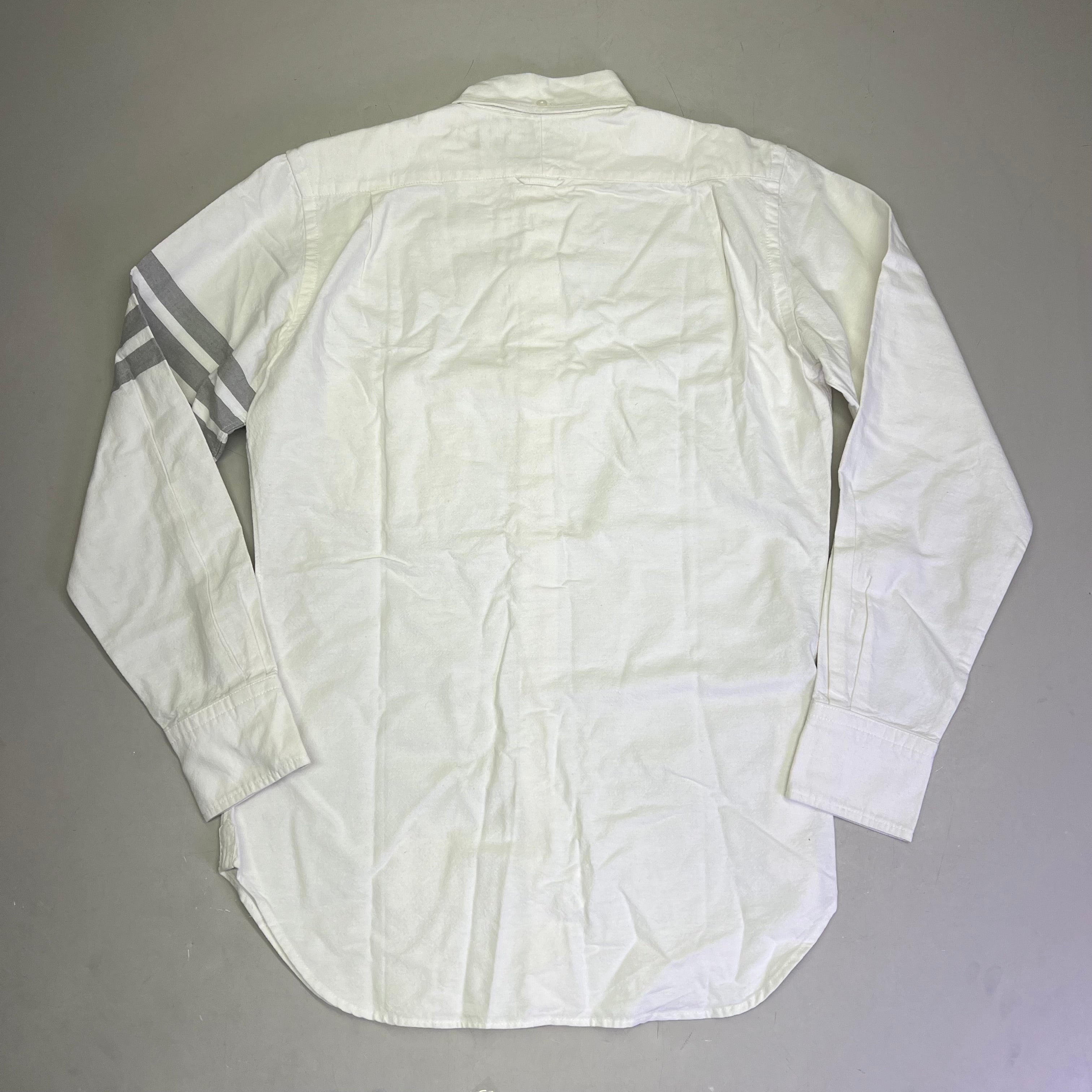 THOM BROWNE 4-Bar Stripe Curved Hem Button Up Shirt Mens Sz 2 White (Pre-Owned)