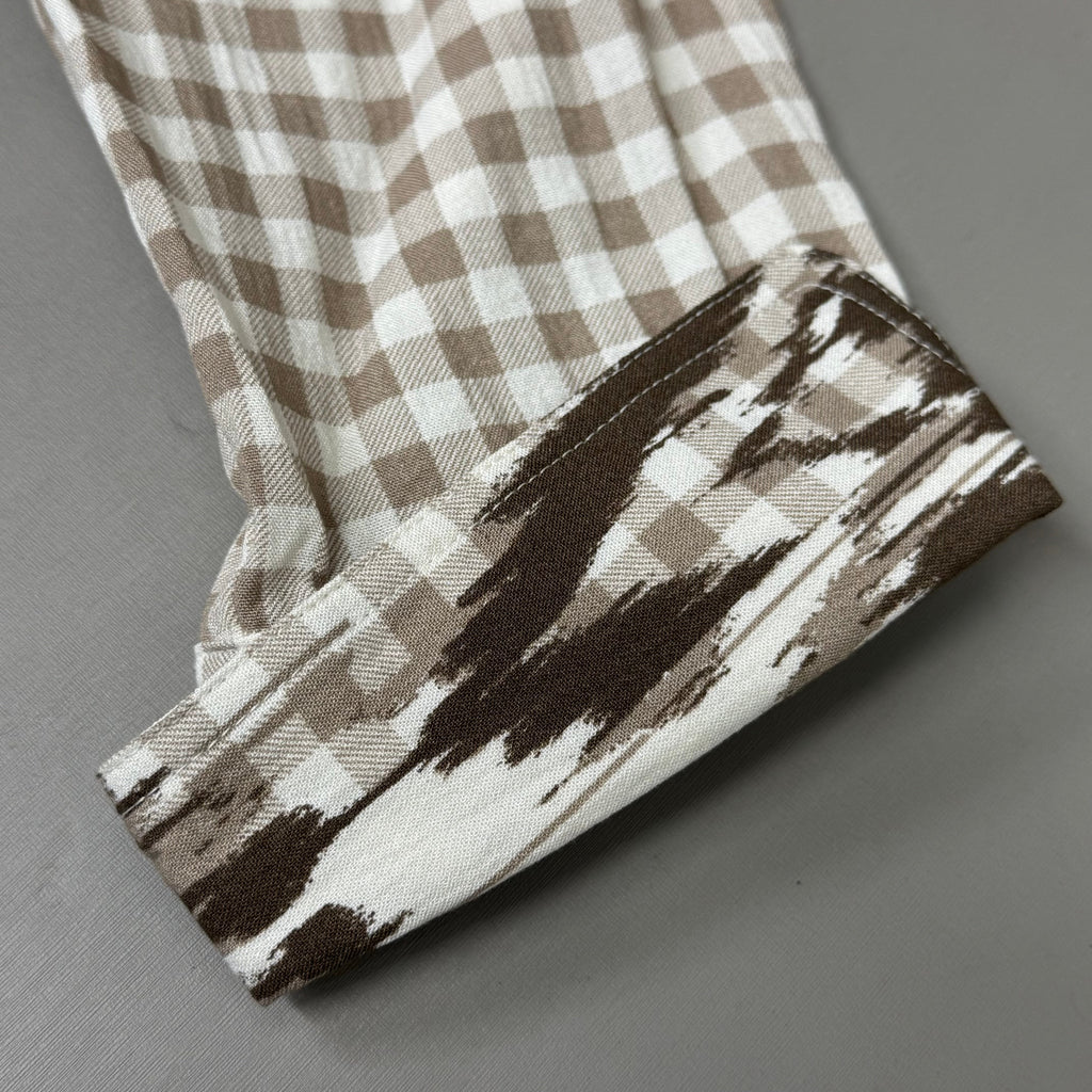 MULTIPLES Button-Up Plaid Shirt w/Cuff Petite Women's Sz PL Brown/Cream M44506BP