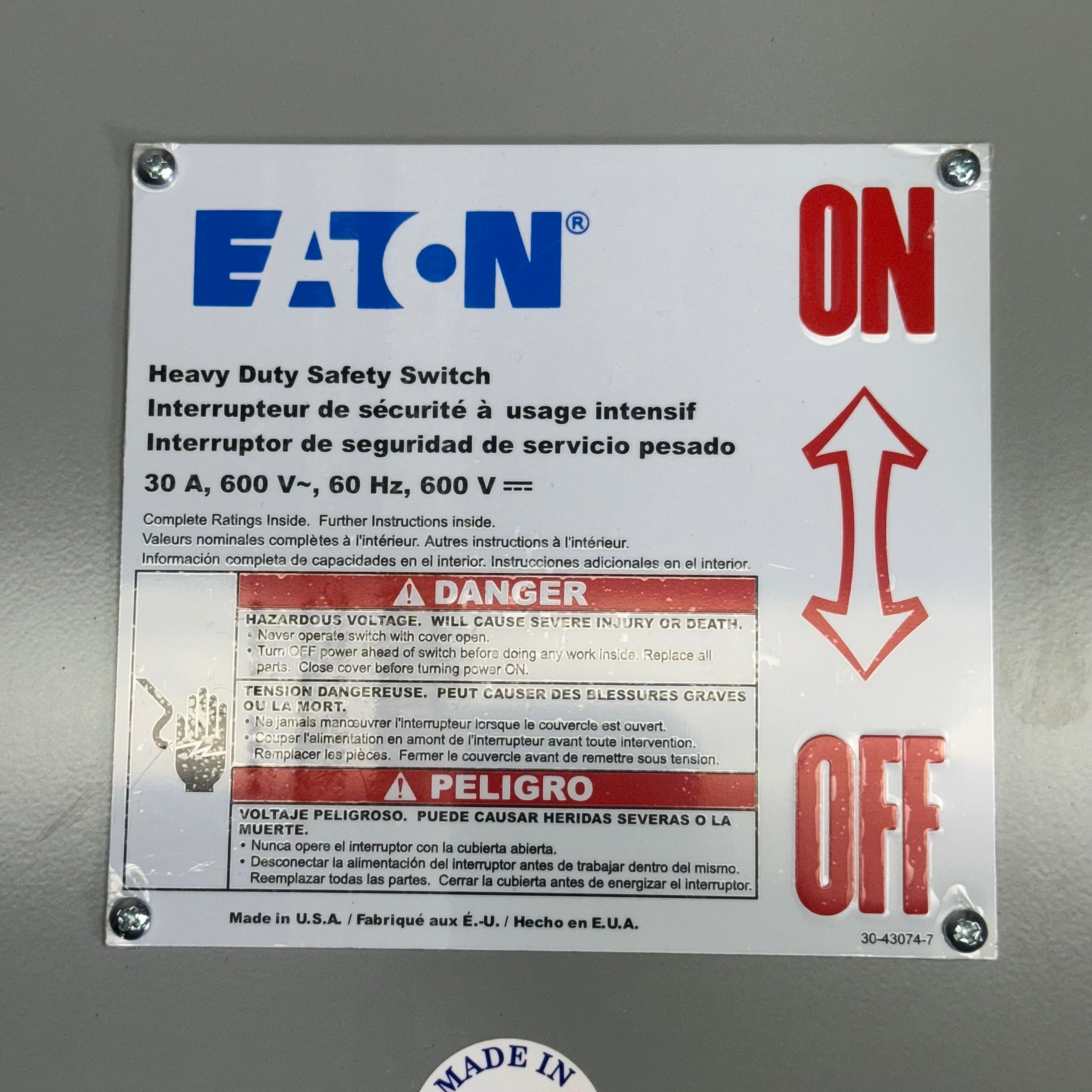 EATON Heavy Duty Safety Switch Sz 48" x 34", Grey DH261UGK