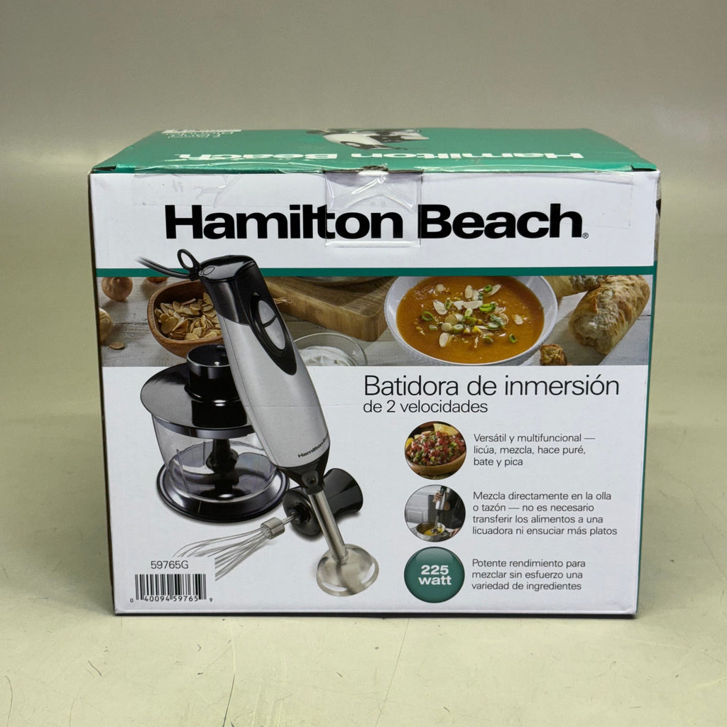 HAMILTON BEACH Electric Immersion Hand Blender With Handheld Blending Stick 2 Speed 225 Watts Grey & Black 59765G