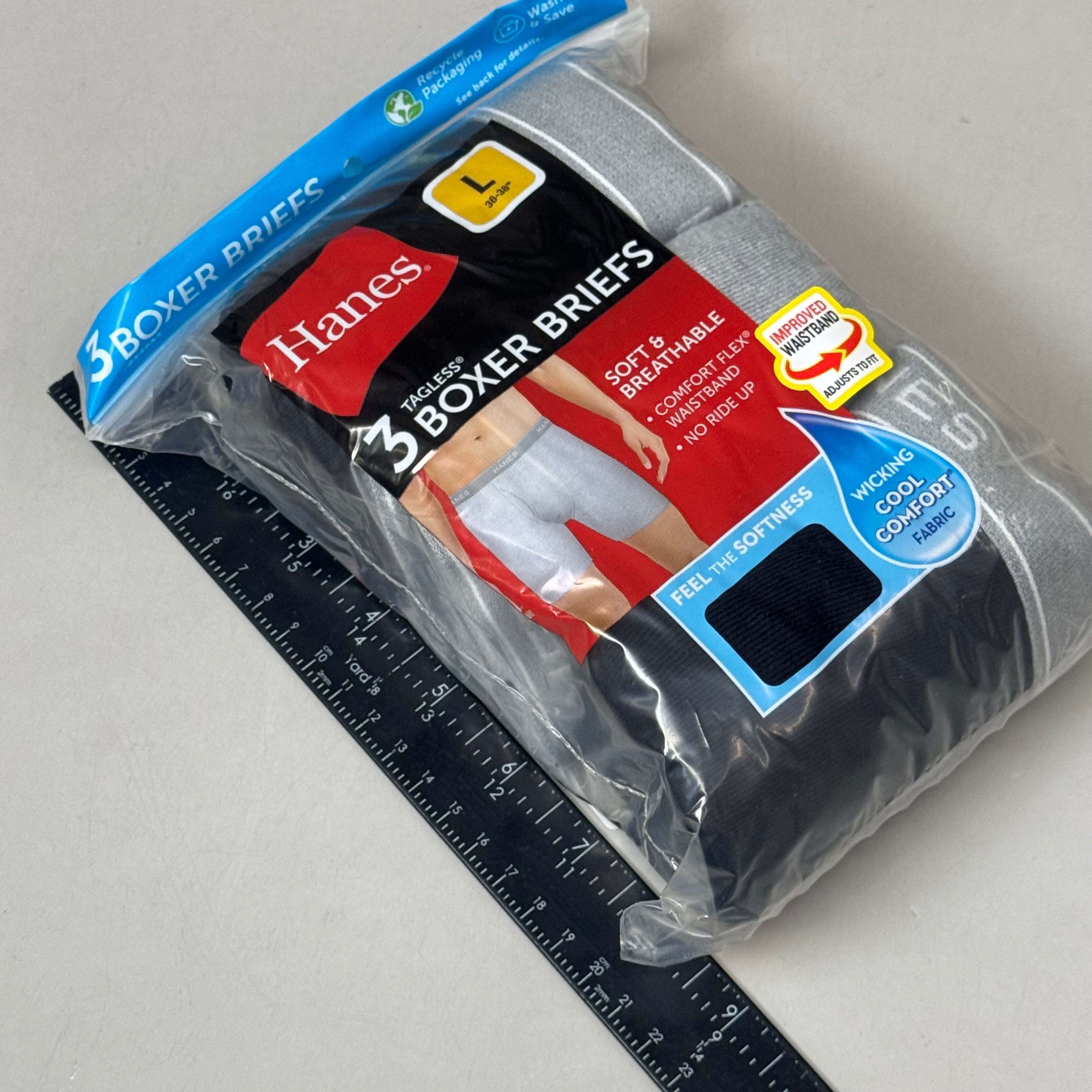 HANES (3 PACK) Men's Cool Comfort Boxer Briefs Sz L 36"-38" Black/Grey 2349A3