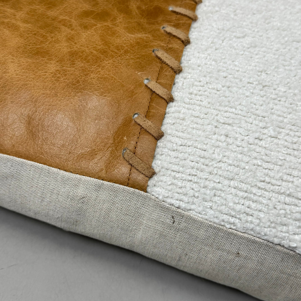 VILLA 22"x22" RN Harris Ivory/Leather Chestnut Decorative Throw Pillow Brown