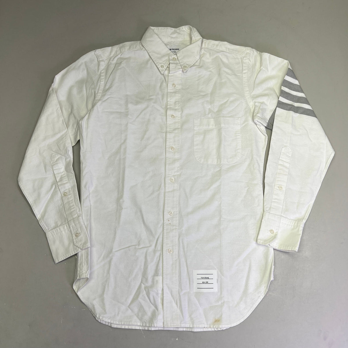 THOM BROWNE 4-Bar Stripe Curved Hem Button Up Shirt Mens Sz 2 White (Pre-Owned)