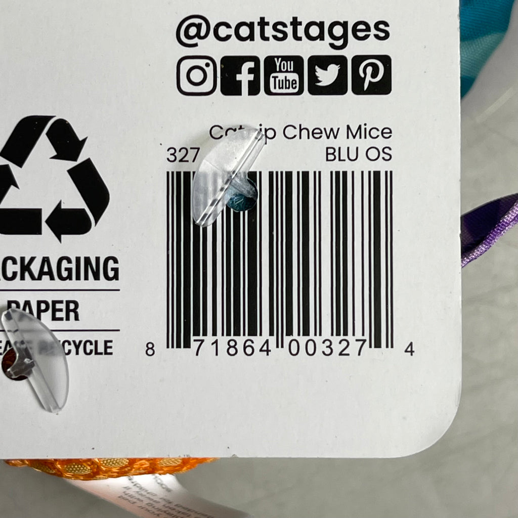 PETSTAGES (3-PACK) Catnip Chew Mice Catstages Dental Orang & Blue 327