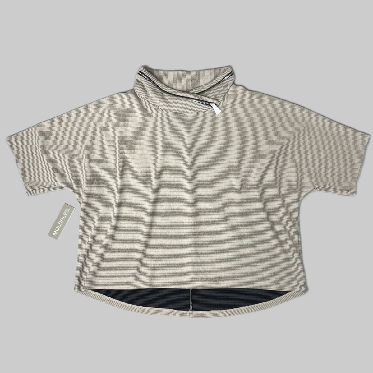 MULTIPLES Zippered Cowl Neck Top Petite Women's Sz PXL Stone M44802TP