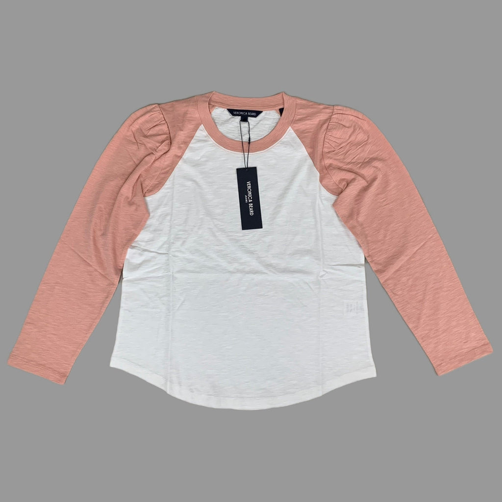 VERONICA BEARD Jeans Women's Mason Baseball Tee Sz-XS Rosebloom/White
