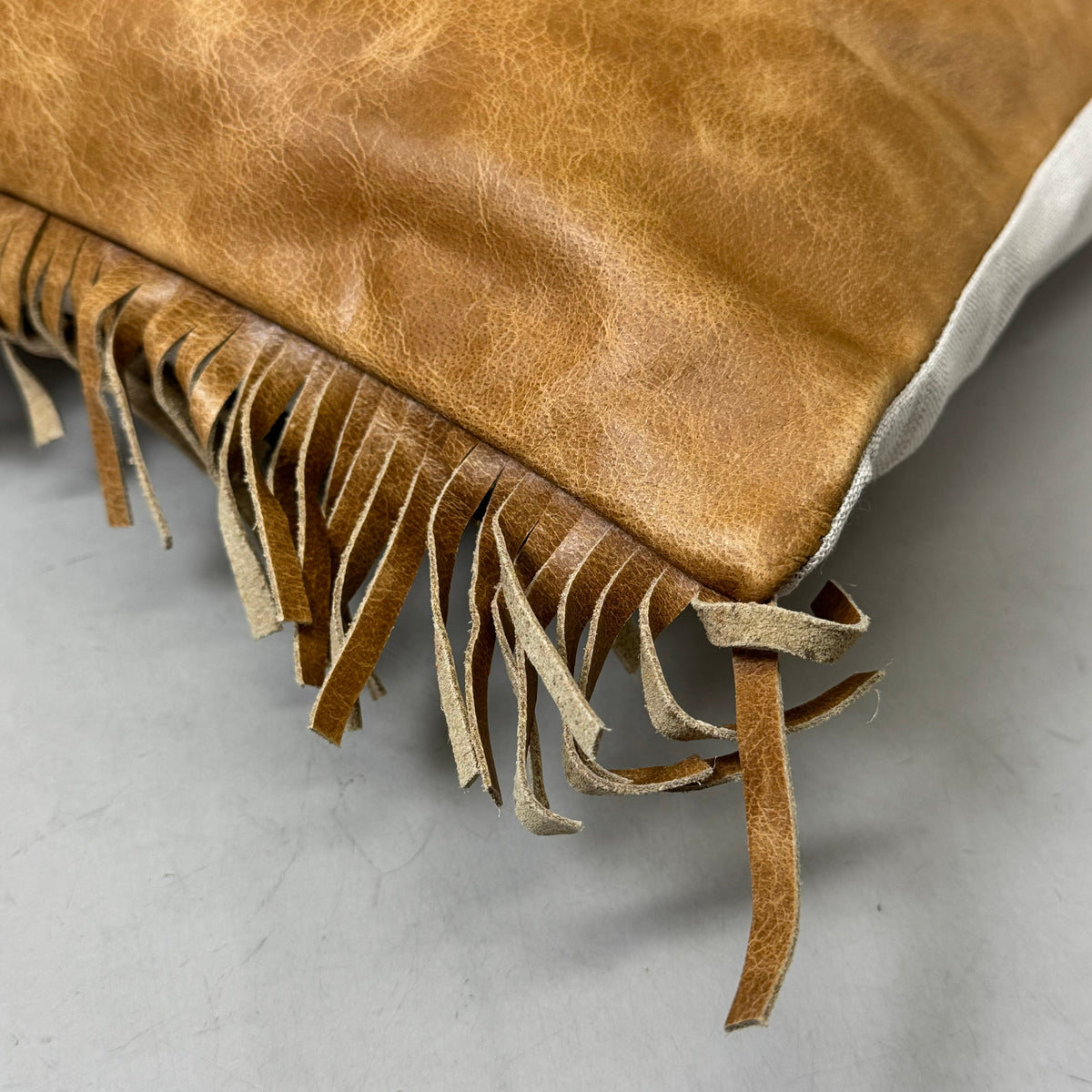VILLA 22"x22" RN Harris Ivory/Leather Chestnut Decorative Throw Pillow Brown